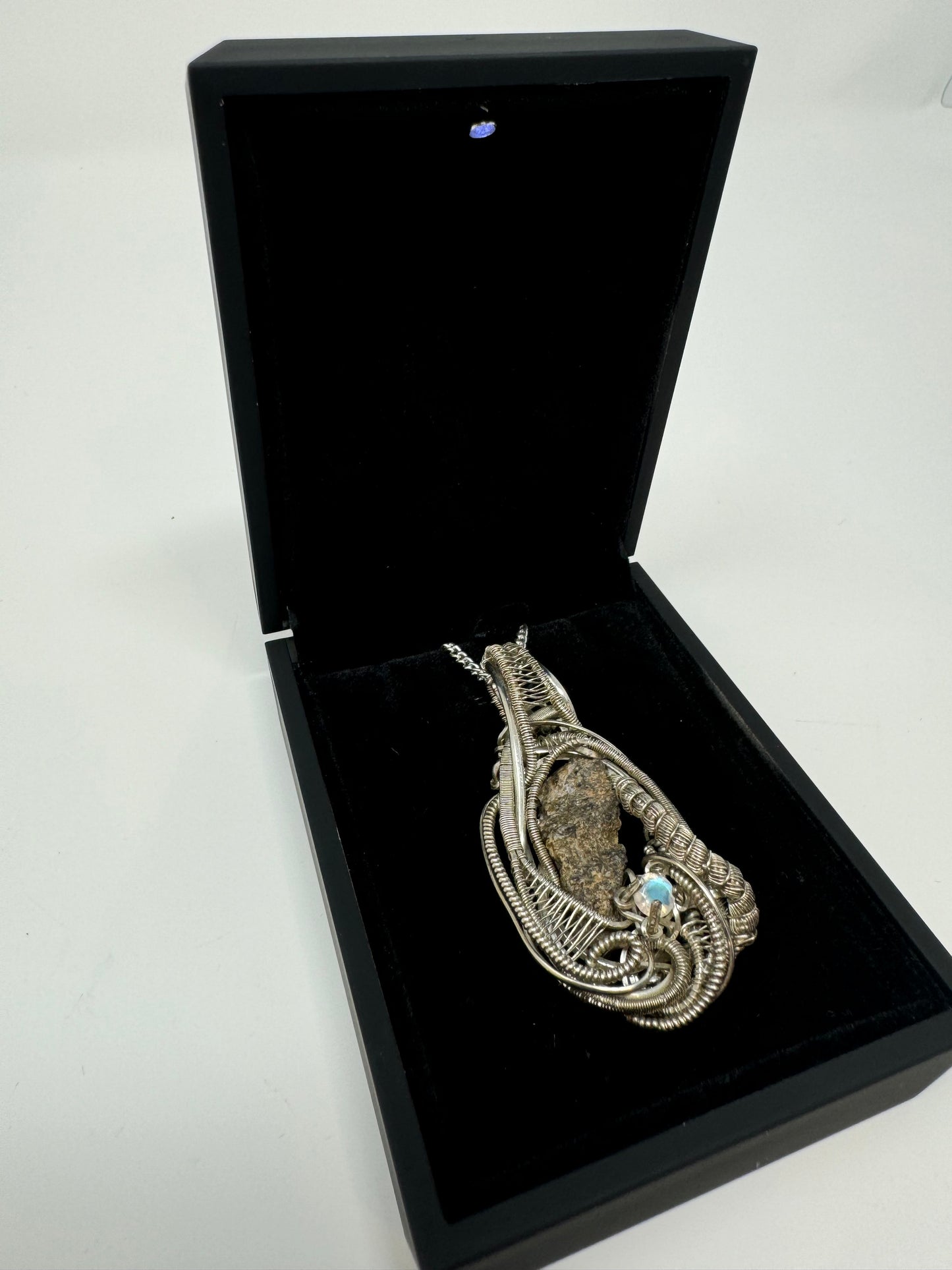 Genuine Lunar Meteorite Necklace with Moonstone - Sterling Silver - One of a Kind/Handmade