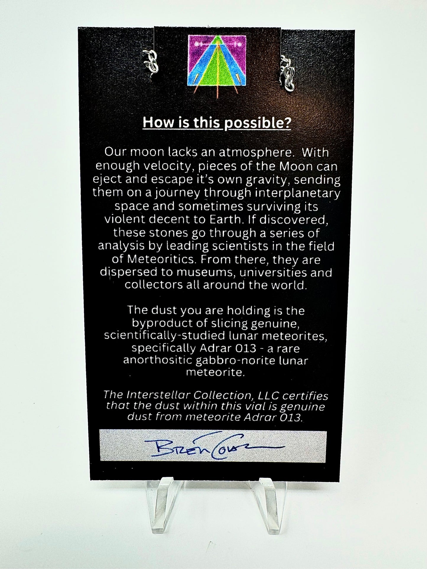 Certified Genuine Lunar Meteorite Dust Necklace - Stainless Steel - Jewelry Box Included