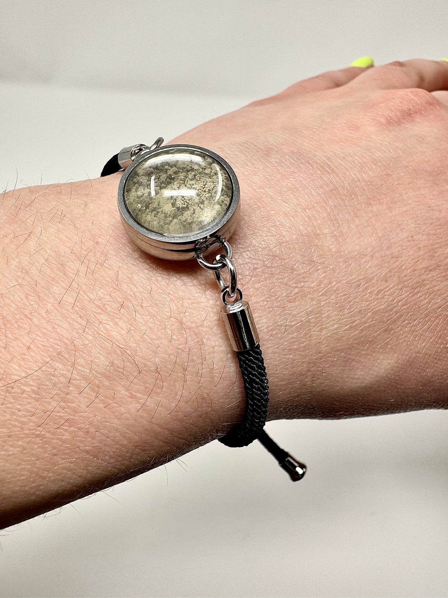 Certified Genuine Lunar Meteorite Dust Bracelet - Adjustable Corded Rope - Jewelry Box Included