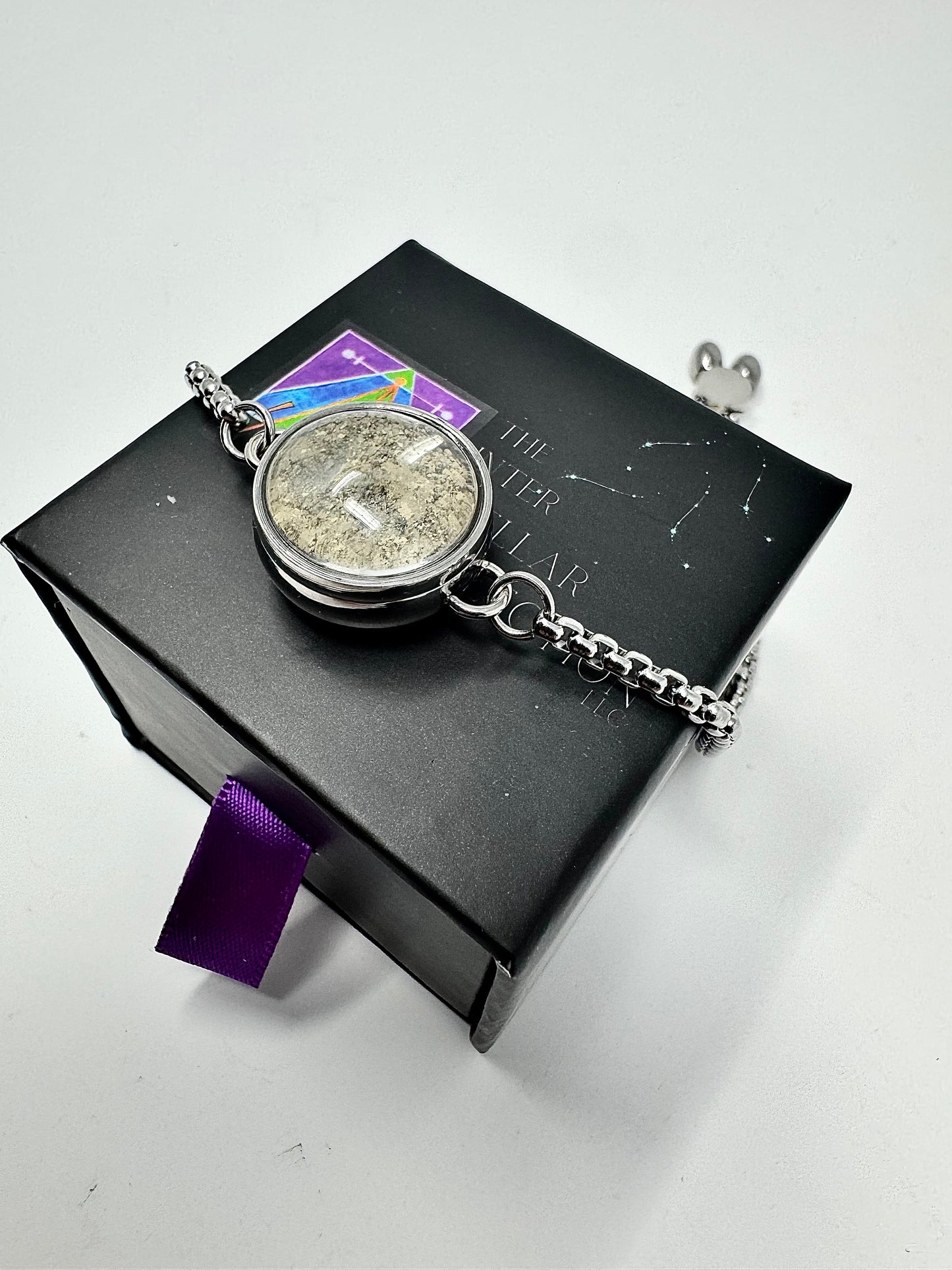 Certified Genuine Lunar Meteorite Dust Bracelet - Stainless Steel/Adjustable Box Chain - Jewelry Box Included