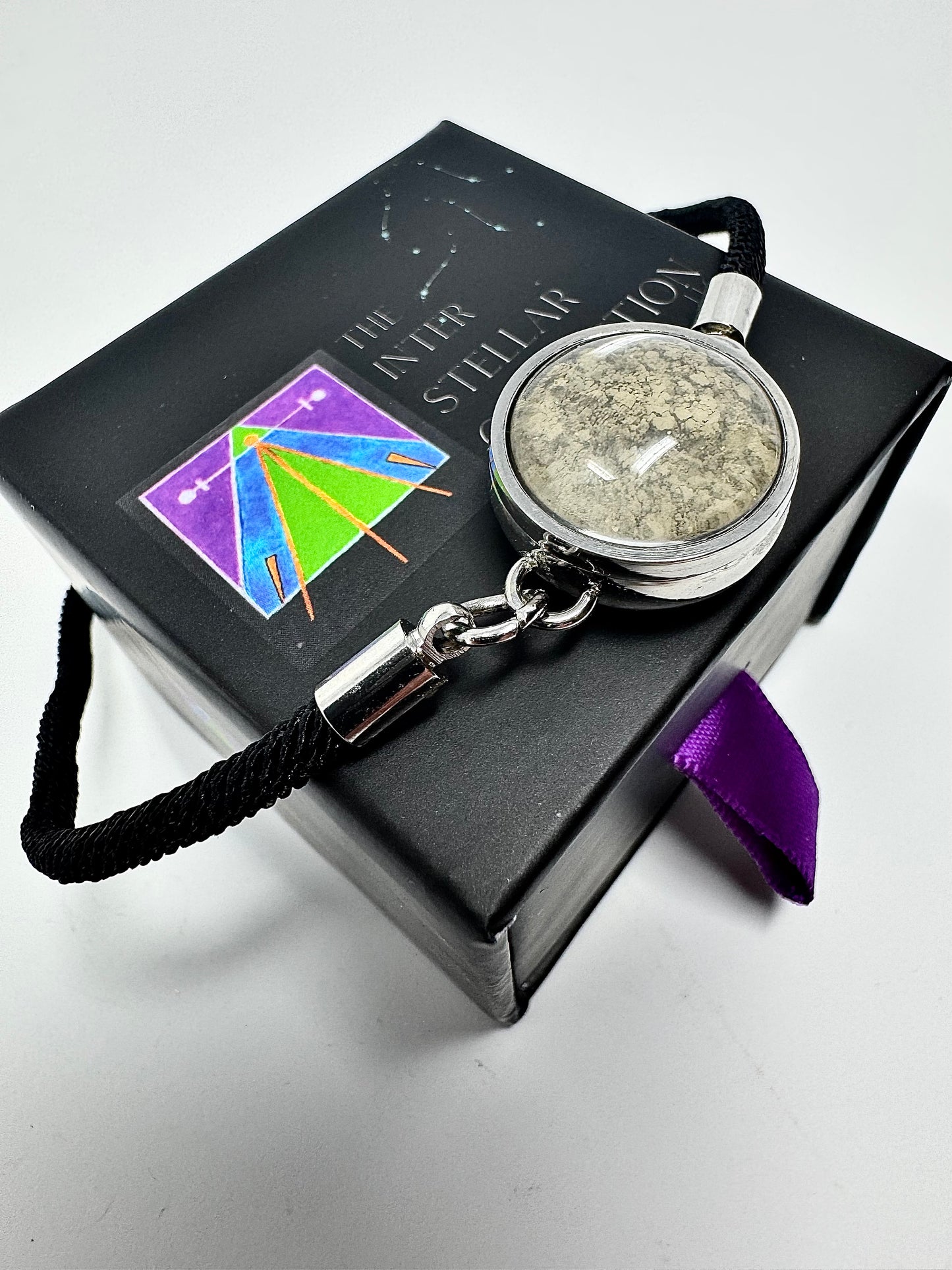 Certified Genuine Lunar Meteorite Dust Bracelet - Adjustable Corded Rope - Jewelry Box Included