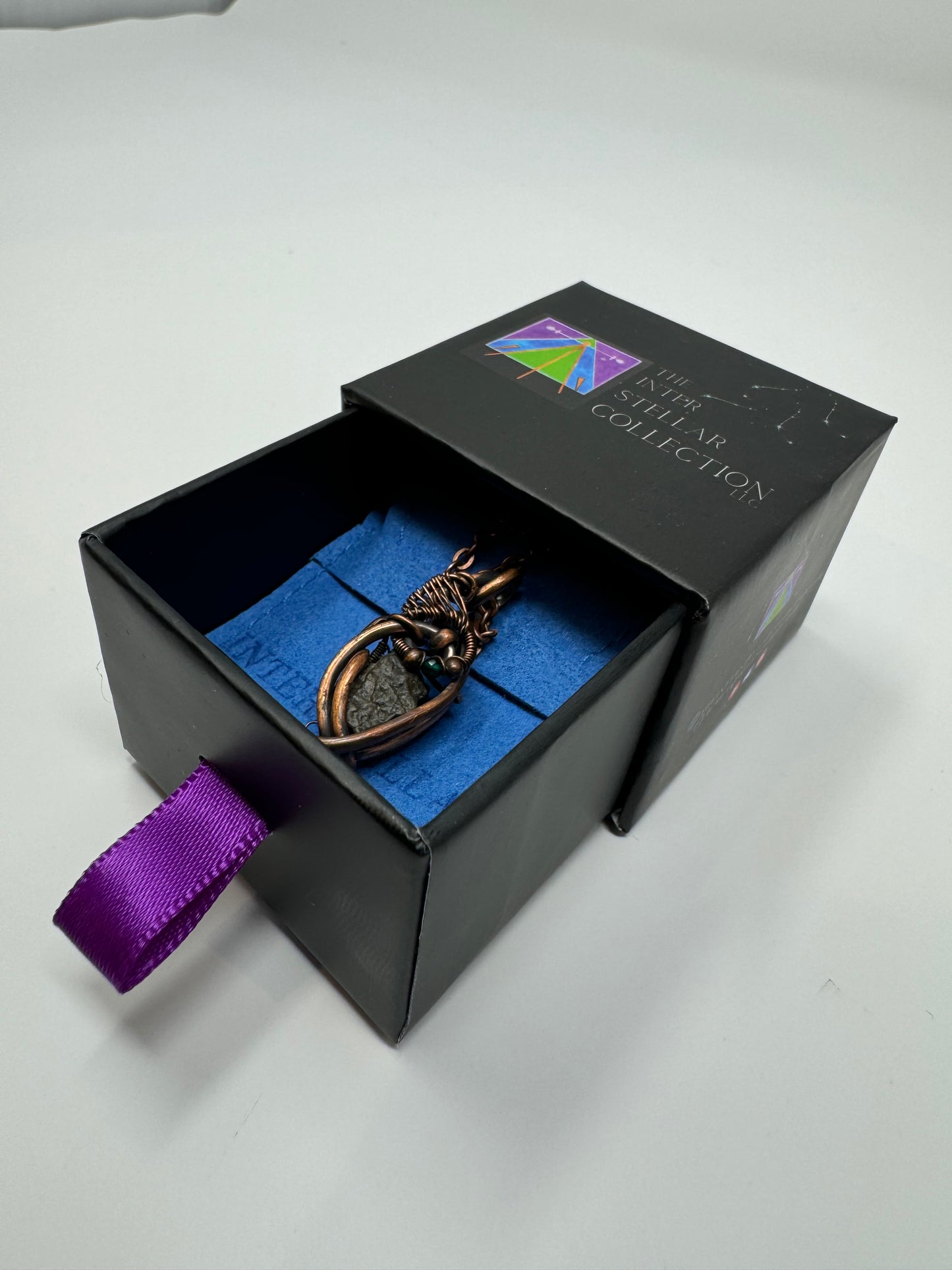 Lunar Meteorite Necklace w/ Emerald, Copper - Handmade - One of a Kind