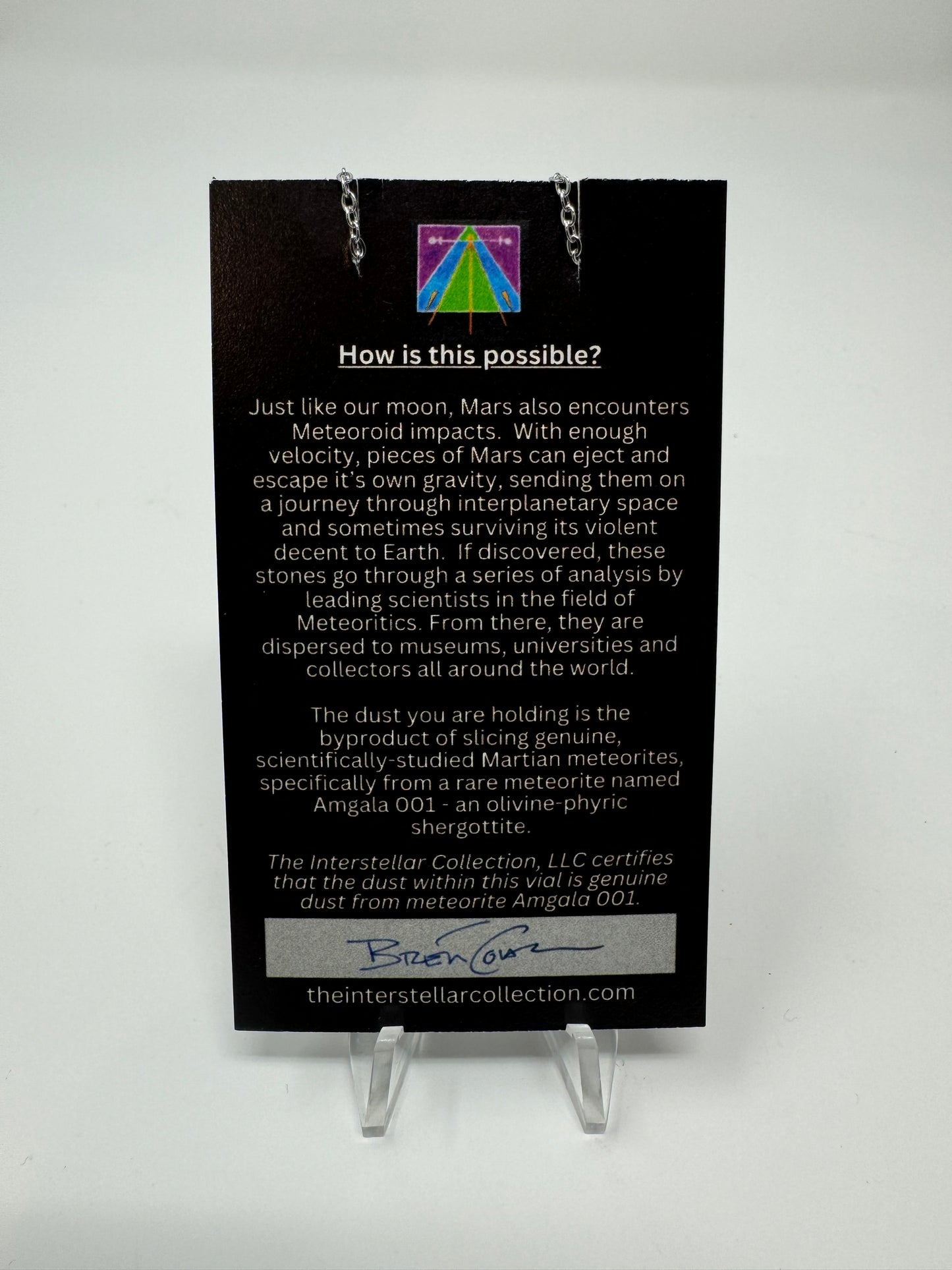 Certified Genuine Martian Meteorite Dust Necklace - Stainless Steel - Comes in Jewelry Box
