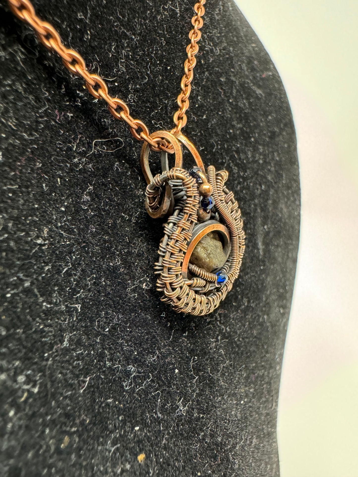 Lunar Meteorite, Sapphire, Copper Necklace - Handmade - One of a Kind