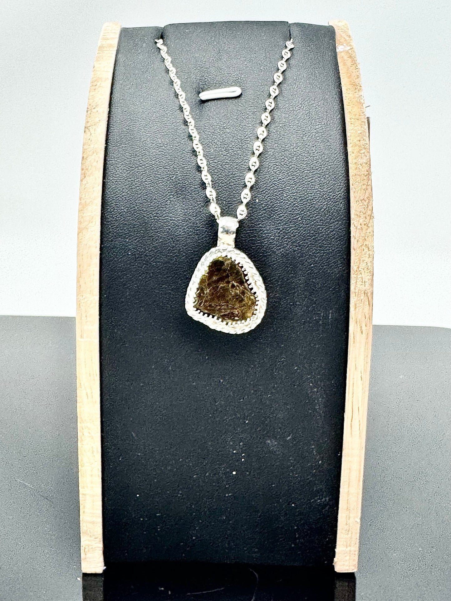 Surface of the Moon Collection: NWA 7831 Diogenite Meteorite (Asteroid Vesta) - Silver Necklace + Chain - Handmade - One of a Kind - Genuine Lunar Dust Mixed In Silver w/ COA