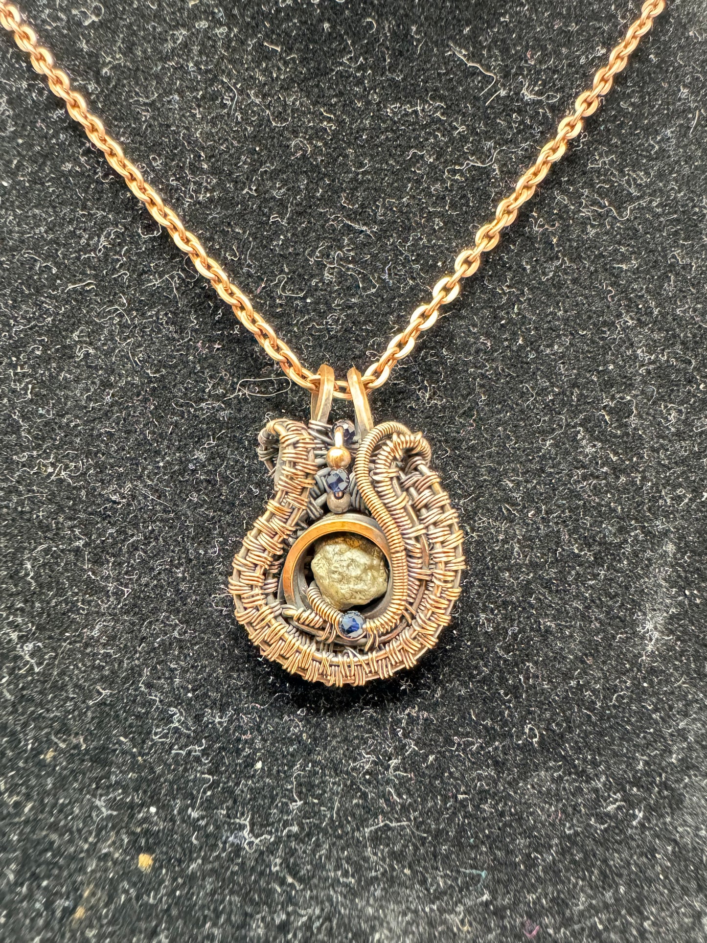 Lunar Meteorite, Sapphire, Copper Necklace - Handmade - One of a Kind