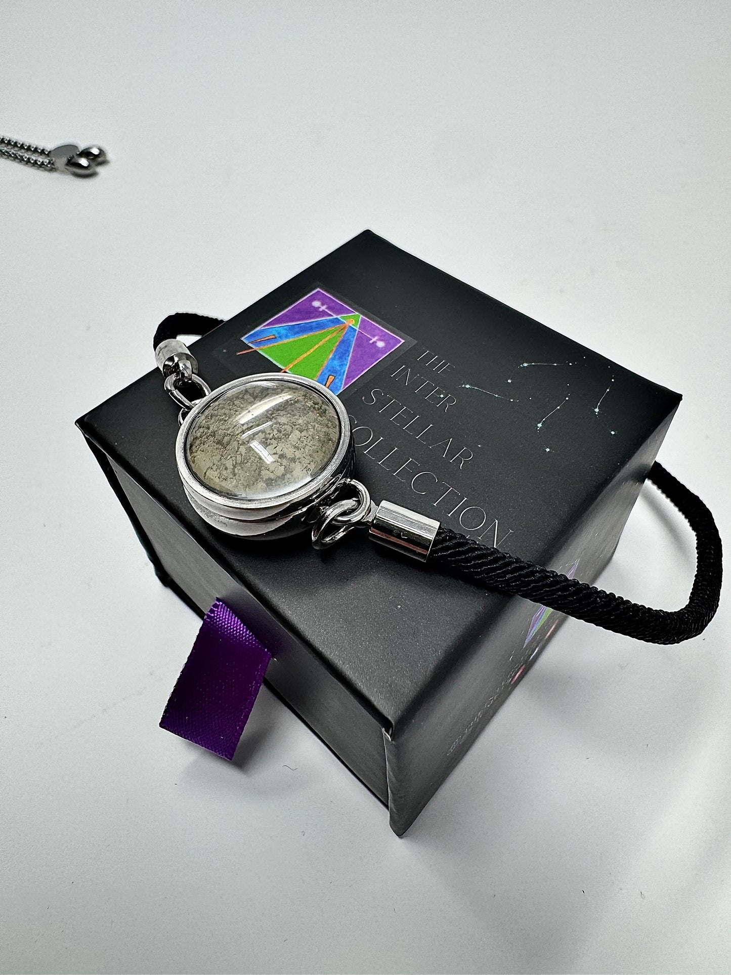 Certified Genuine Lunar Meteorite Dust Bracelet - Adjustable Corded Rope - Jewelry Box Included