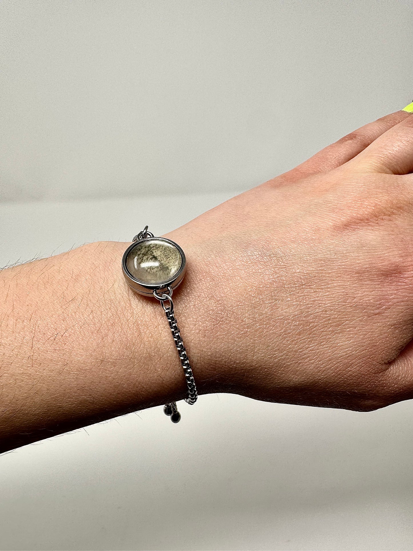 Certified Genuine Lunar Meteorite Dust Bracelet - Stainless Steel/Adjustable Box Chain - Jewelry Box Included