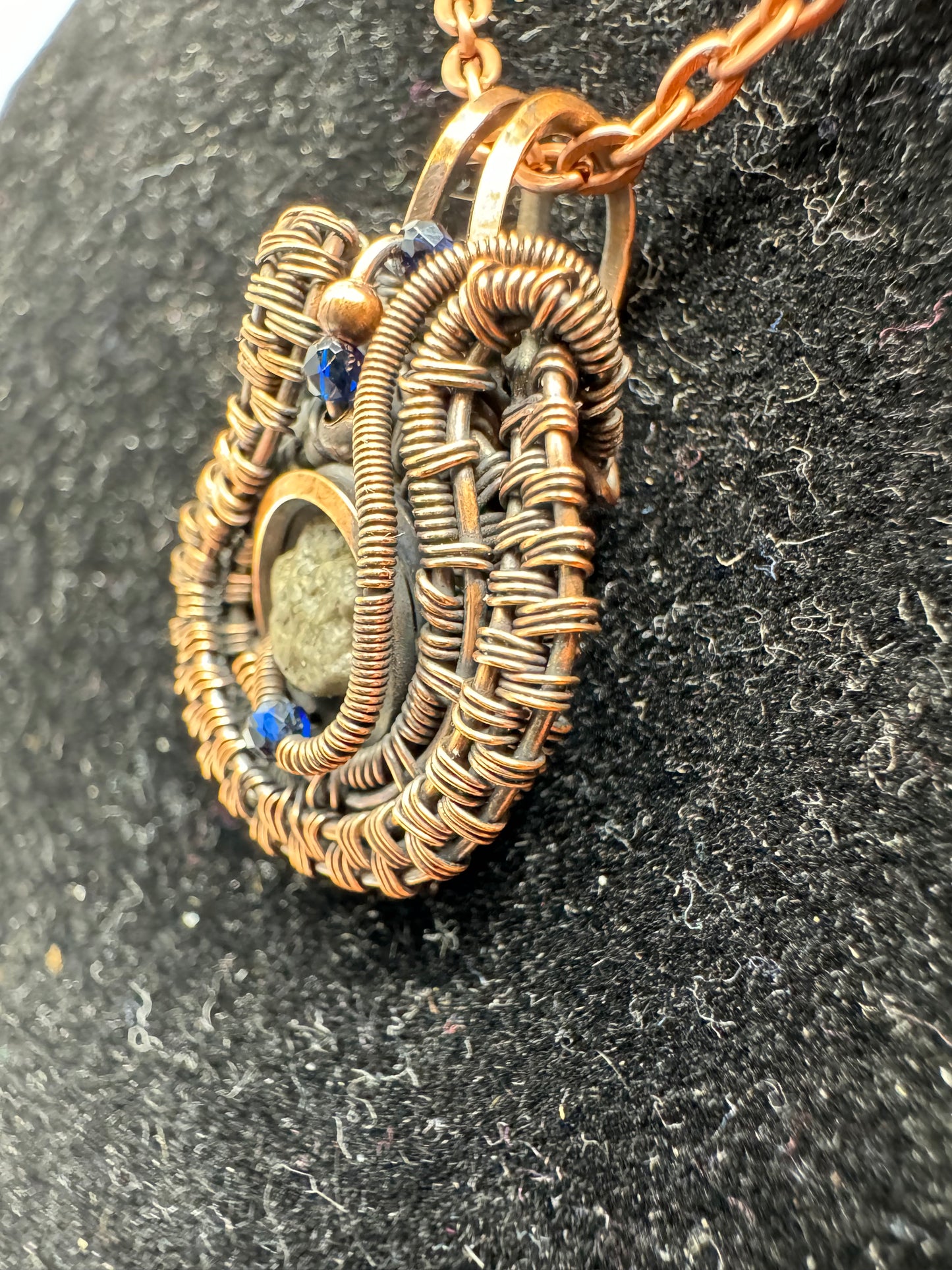 Lunar Meteorite, Sapphire, Copper Necklace - Handmade - One of a Kind