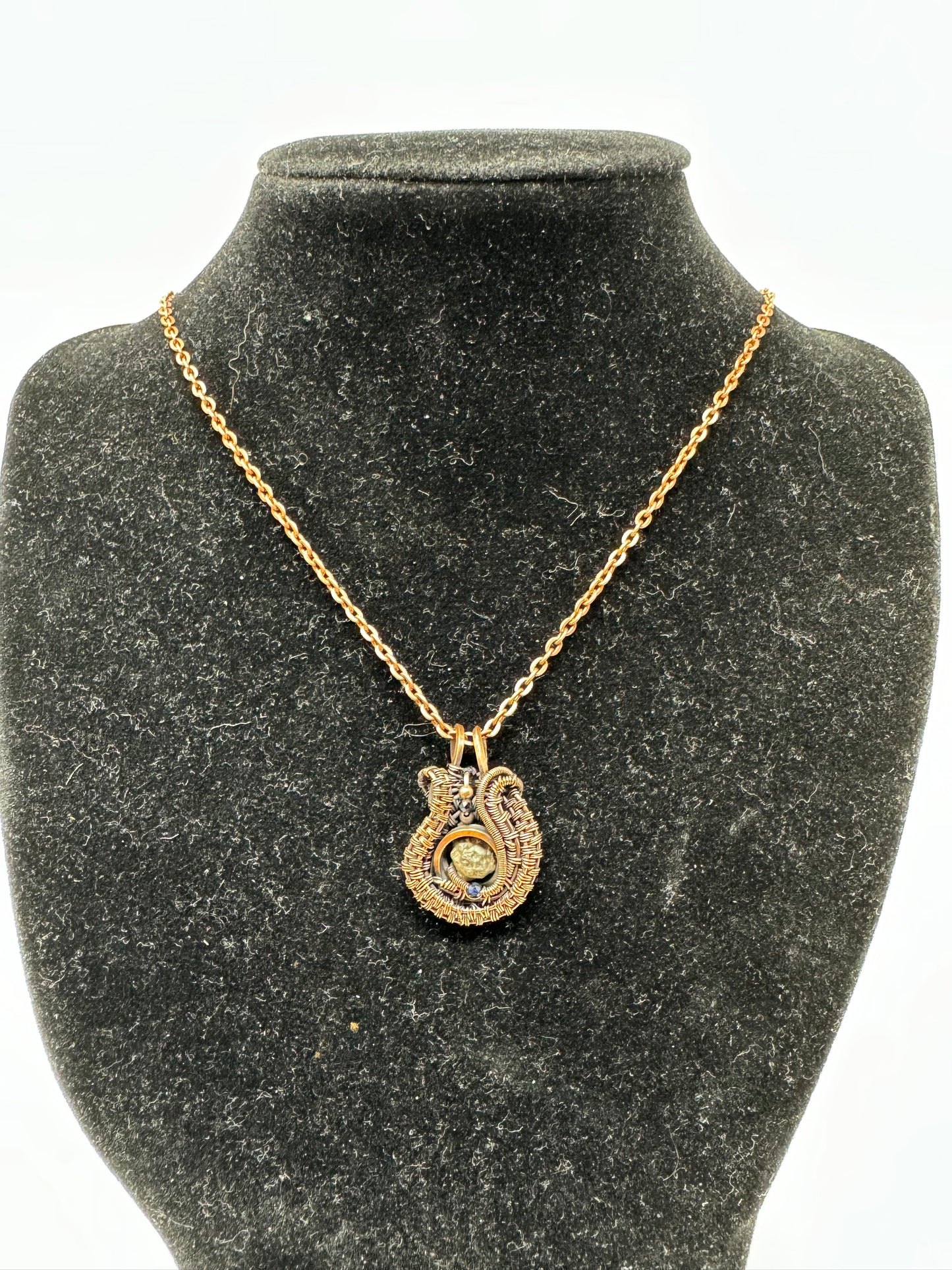 Lunar Meteorite, Sapphire, Copper Necklace - Handmade - One of a Kind