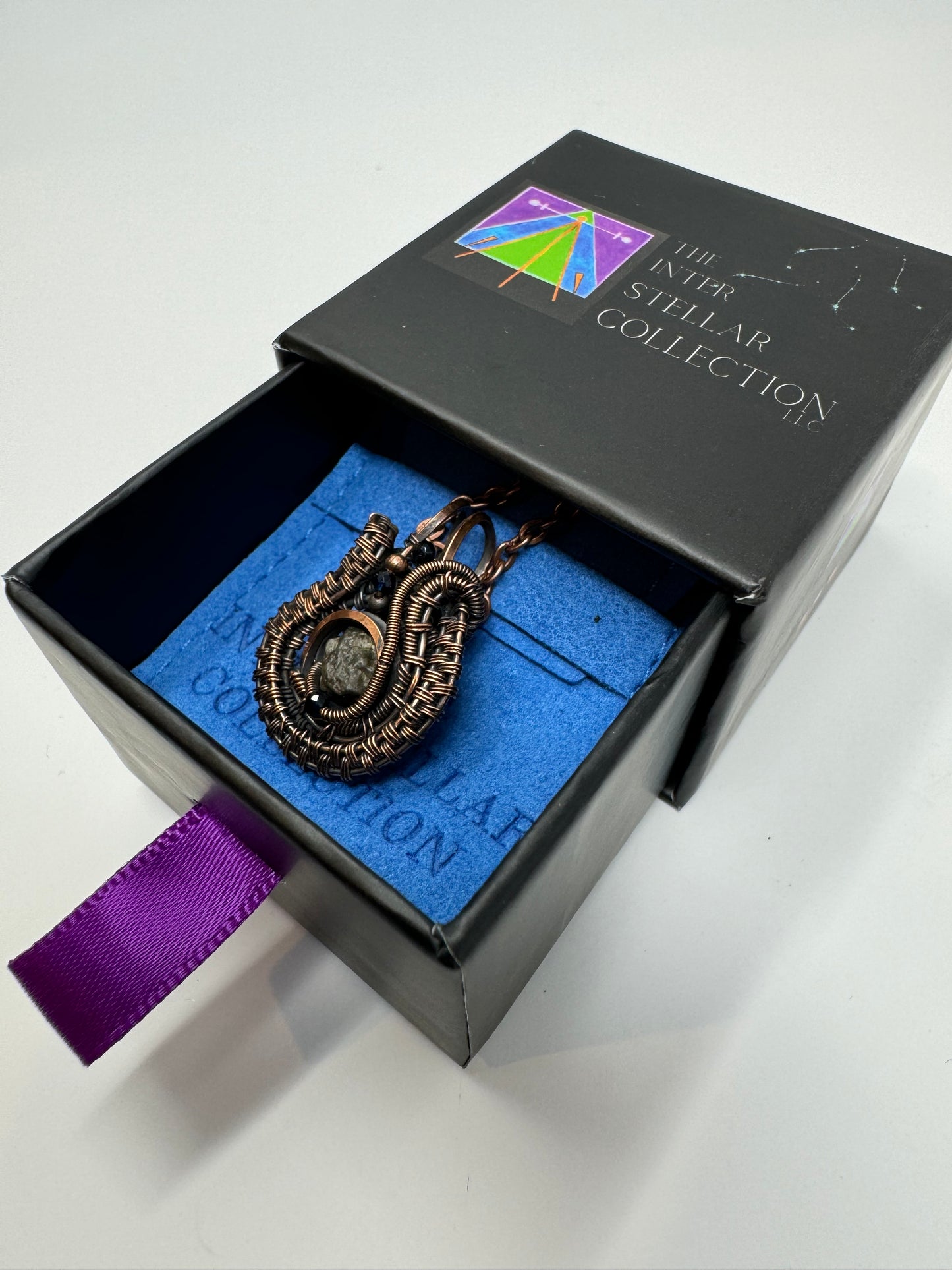 Lunar Meteorite, Sapphire, Copper Necklace - Handmade - One of a Kind