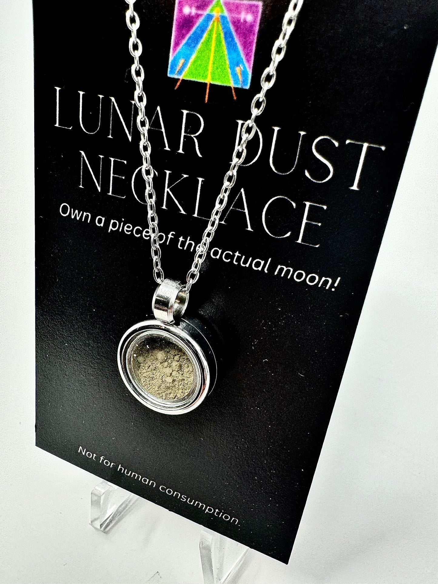 Certified Genuine Lunar Meteorite Dust Necklace - Stainless Steel - Jewelry Box Included