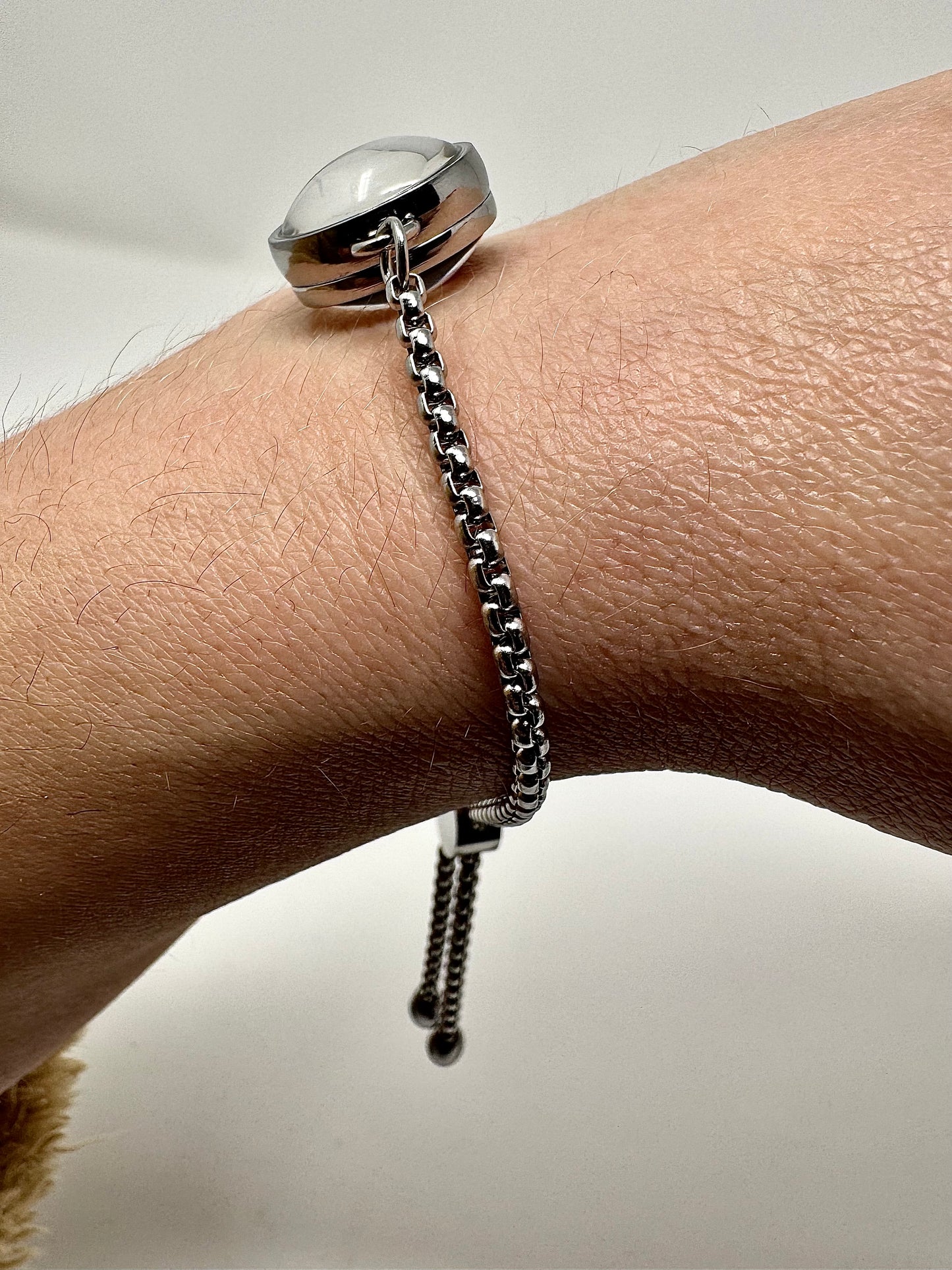 Certified Genuine Lunar Meteorite Dust Bracelet - Stainless Steel/Adjustable Box Chain - Jewelry Box Included
