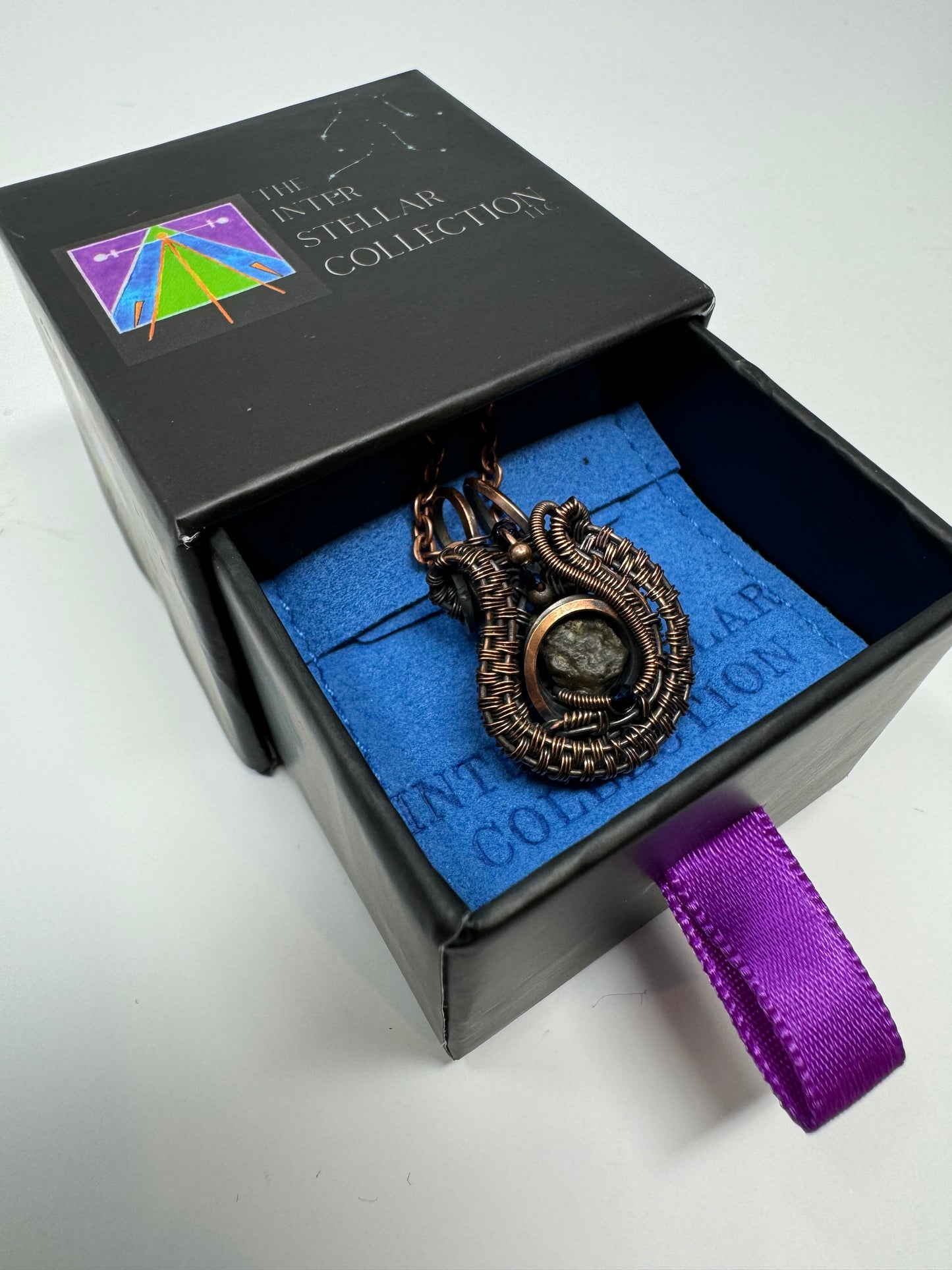 Lunar Meteorite, Sapphire, Copper Necklace - Handmade - One of a Kind