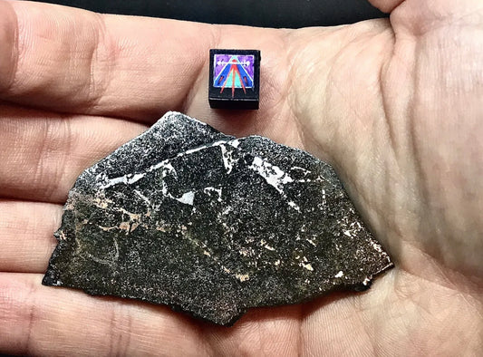 13.05g Punggur Meteorite w/ Fragment of Roof Tile! January 2021 Indonesian Fall