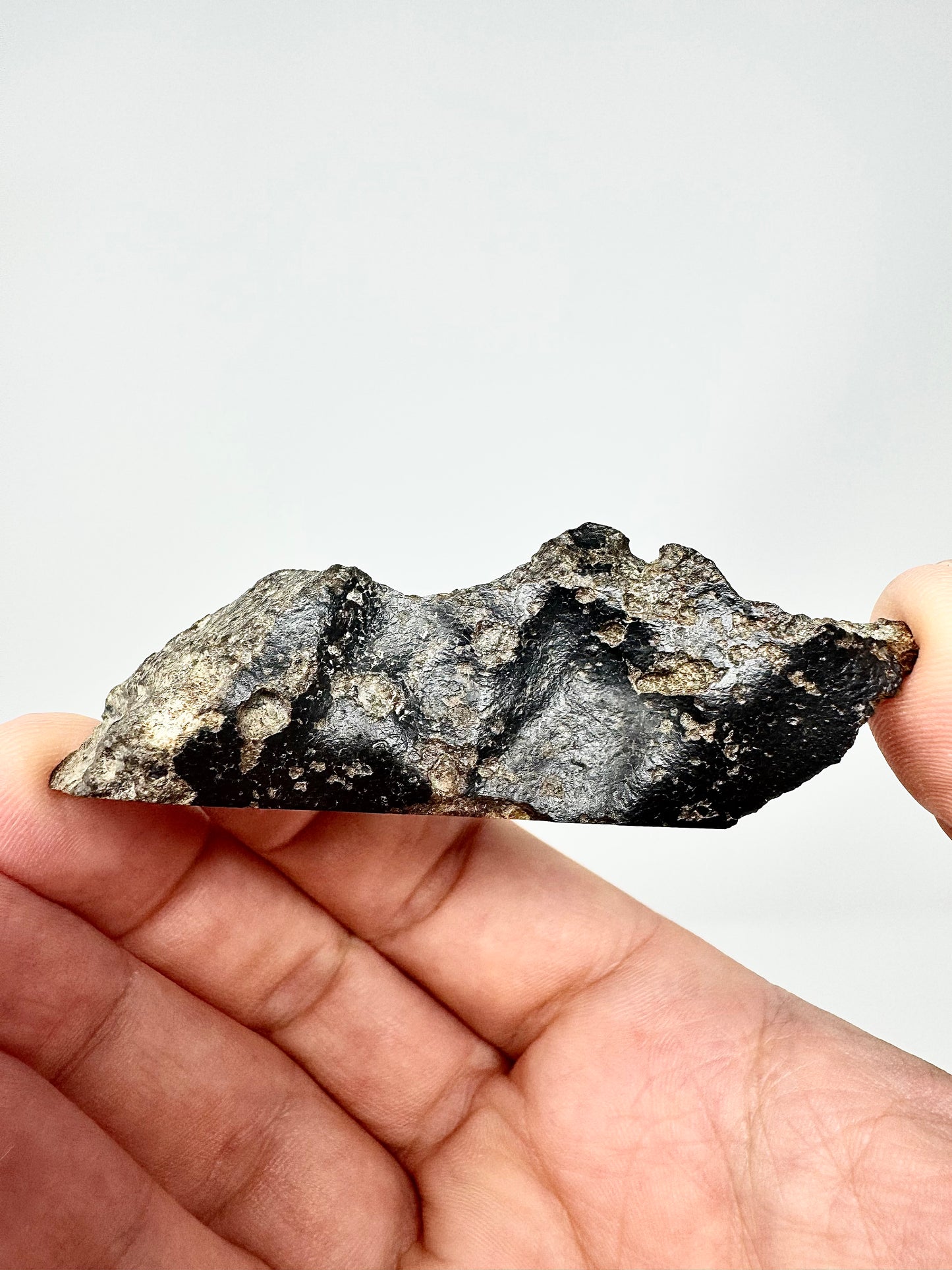 NWA 15953 Diogenite Meteorite - Partial End Cut - 28.4g - with jet black burnt crust!