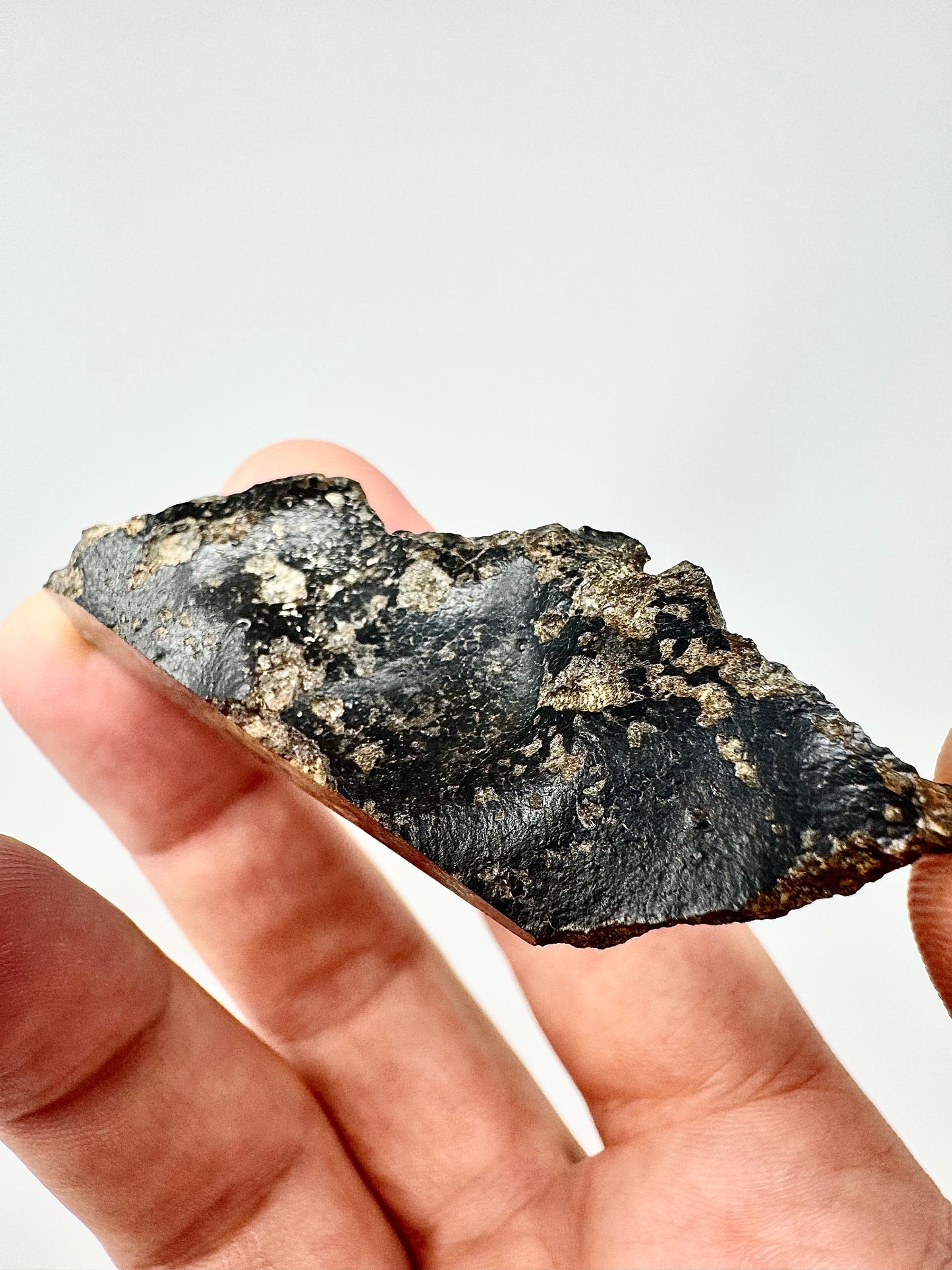 NWA 15953 Diogenite Meteorite - Partial End Cut - 28.4g - with jet black burnt crust!