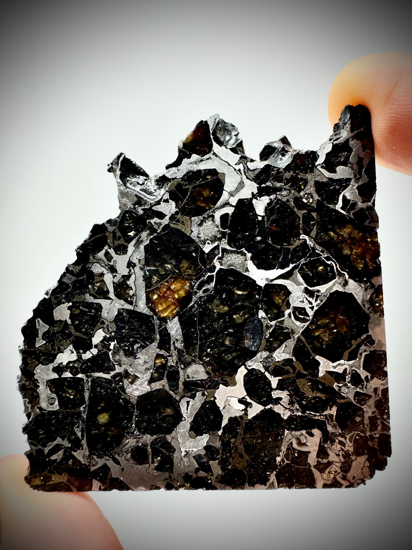 Brahin Pallasite Meteorite - 54.2g - From The Mantle/Core Of An Asteroid - Thick Cut - Very Little Translucency