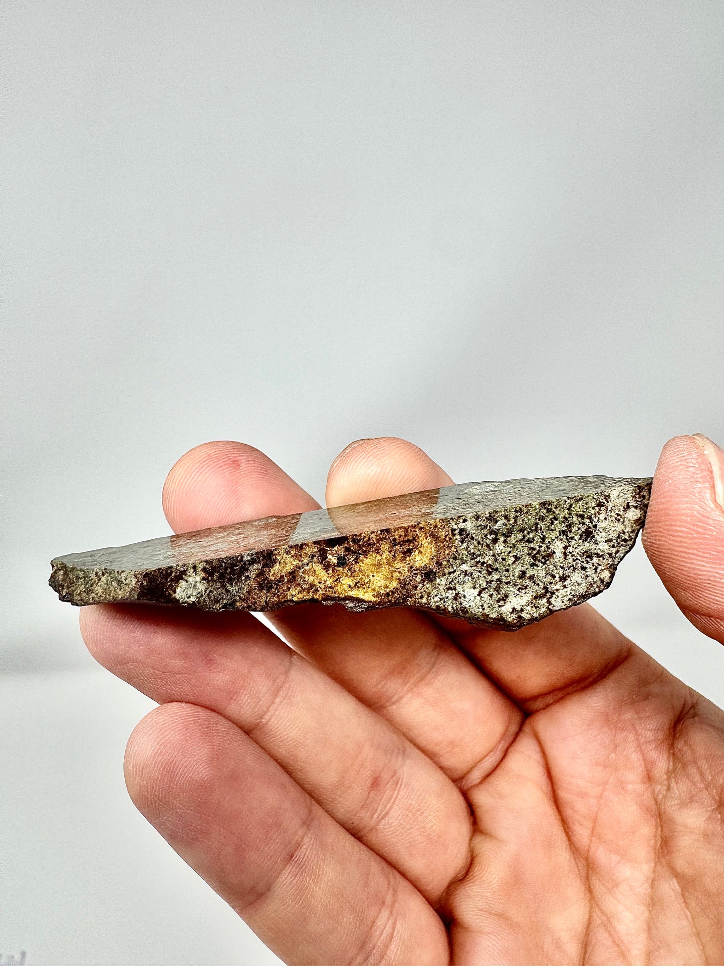 NWA 15953 Diogenite Meteorite - Partial End Cut - 28.4g - with jet black burnt crust!