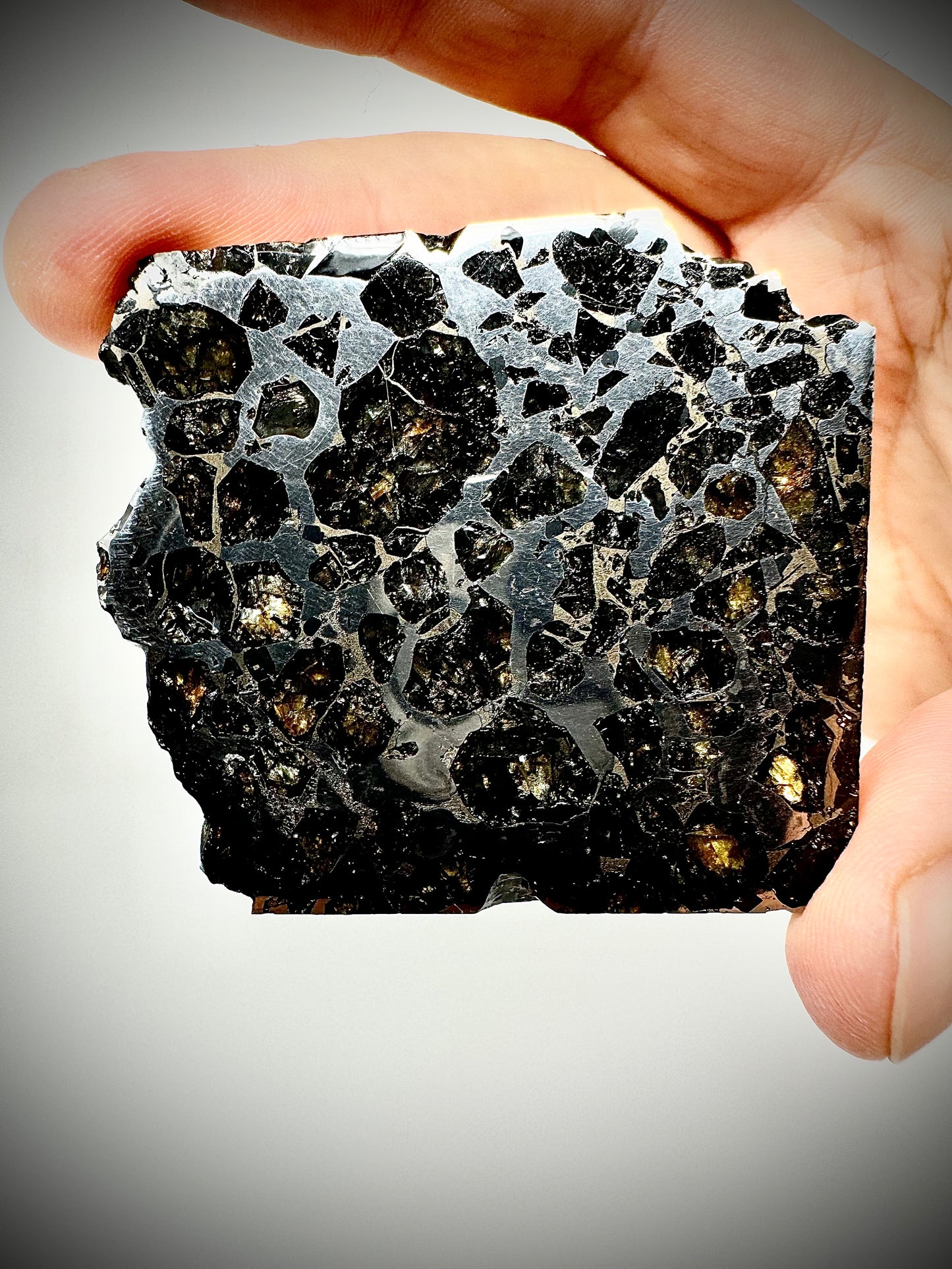Brahin Pallasite Meteorite - 52.2g - From The Mantle/Core Of An Asteroid - Thick Cut - Very Little Translucency