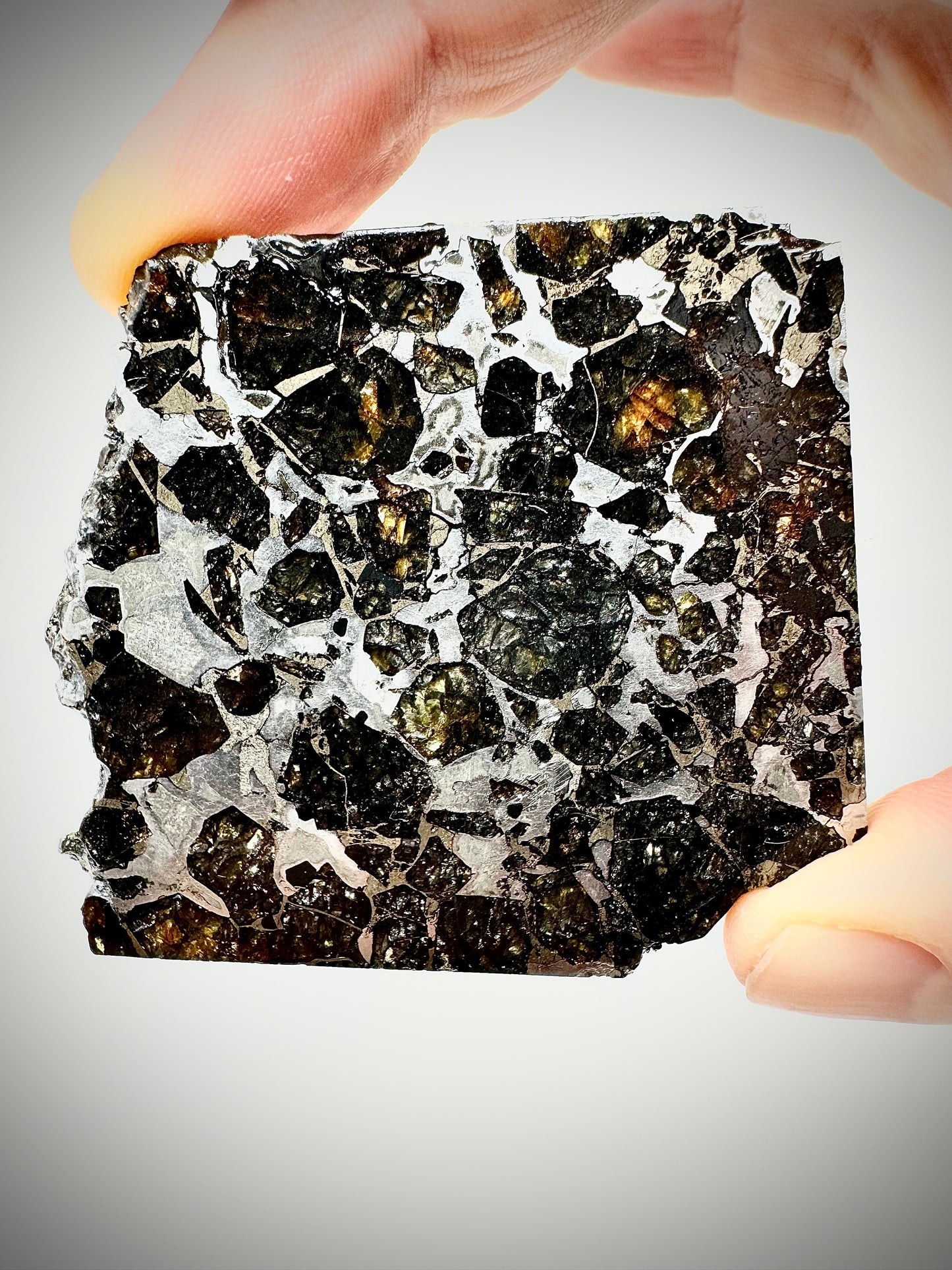Brahin Pallasite Meteorite - 52.2g - From The Mantle/Core Of An Asteroid - Thick Cut - Very Little Translucency