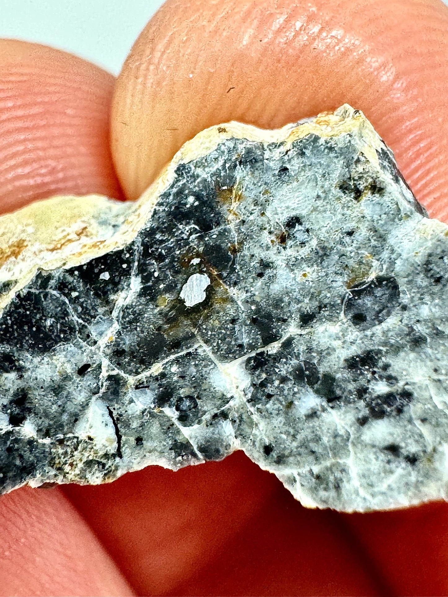 1.2g Bechar 003 Lunar Feldspathic Breccia w/ big metal inclusion from impact in space! Polished
