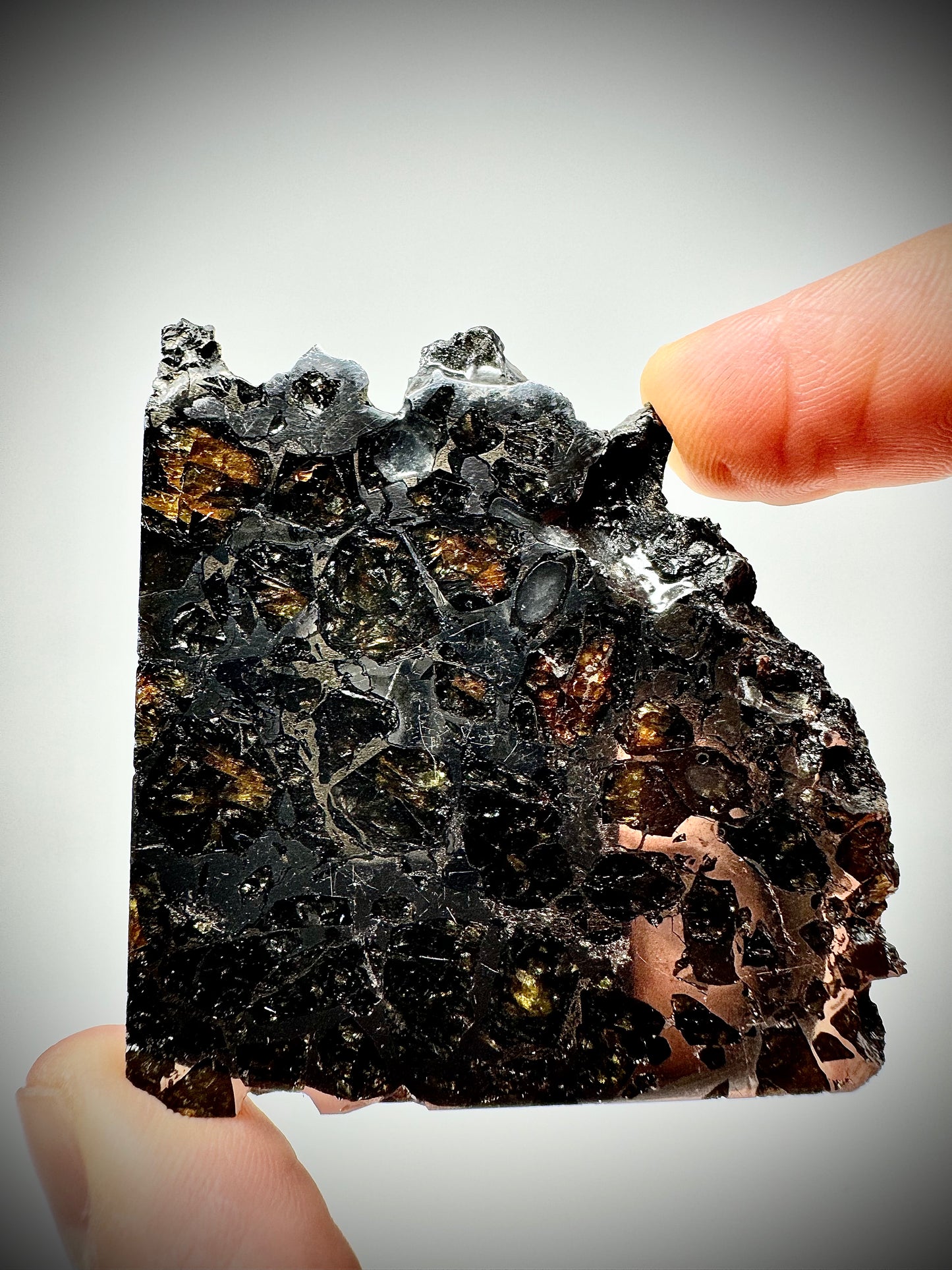 Brahin Pallasite Meteorite - 54.2g - From The Mantle/Core Of An Asteroid - Thick Cut - Very Little Translucency