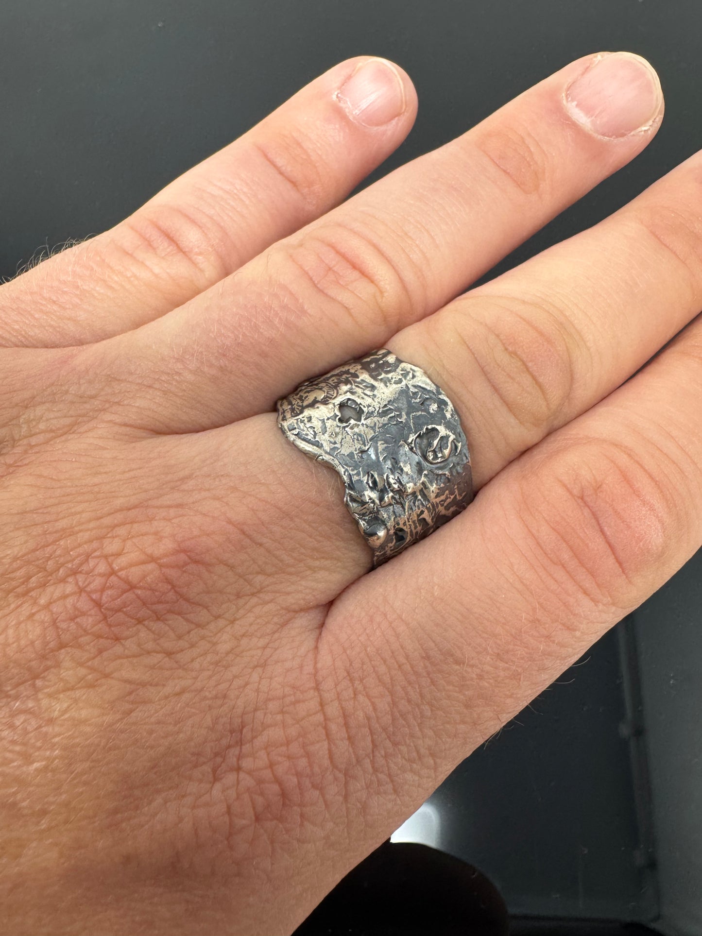 The Surface of the Moon Collection: Handmade Silver Ring w/ Authentic Lunar Dust Mixed In - One of a Kind! Unisex, Size 10.5