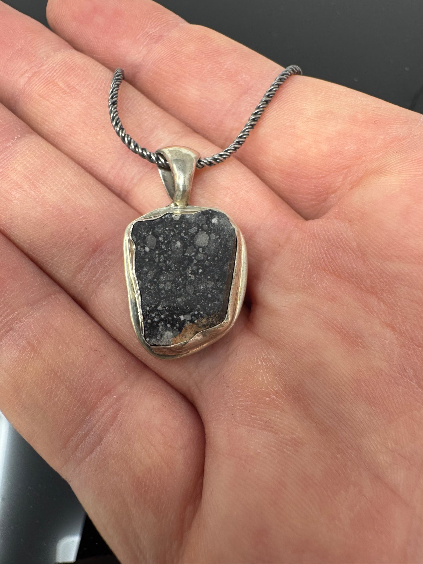 The Surface of the Moon Collection: Genuine NWA 17679 Lunar Meteorite Silver Necklace - Handmade - One of a Kind
