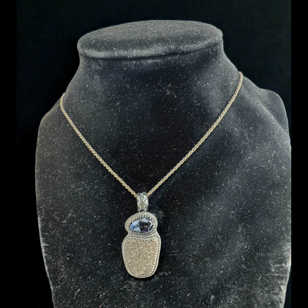 The Surface of the Moon Collection:
Genuine NWA 17679 Lunar Meteorite Silver Necklace w/ Pietersite - Handmade - One of a Kind