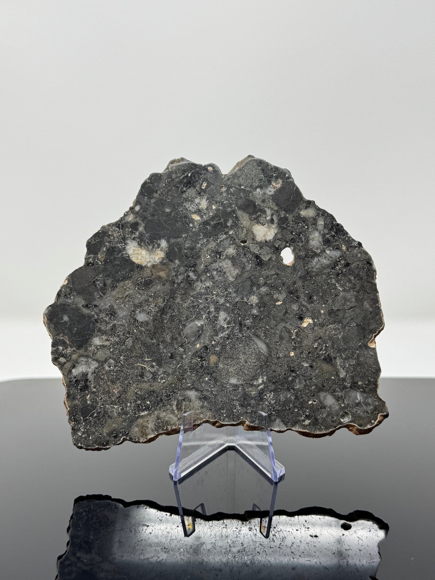 “The Halloween Face” Translucent Lunar Troctolitic Melt - 72.1g Full Slice - Rare Lunar Meteorite with Glowing Clasts