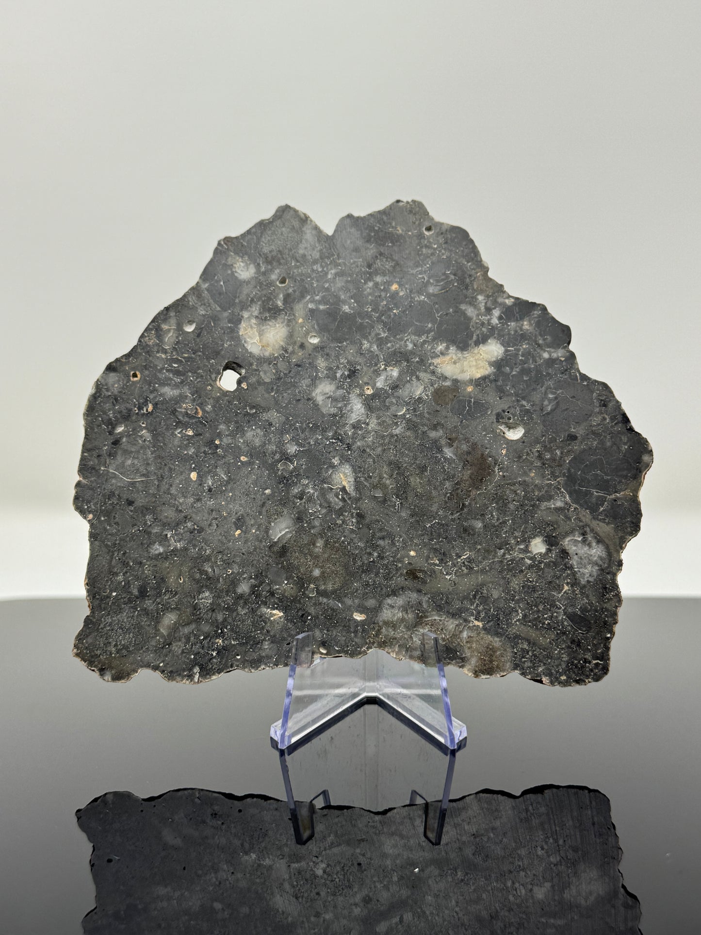“The Halloween Face” Translucent Lunar Troctolitic Melt - 72.1g Full Slice - Rare Lunar Meteorite with Glowing Clasts