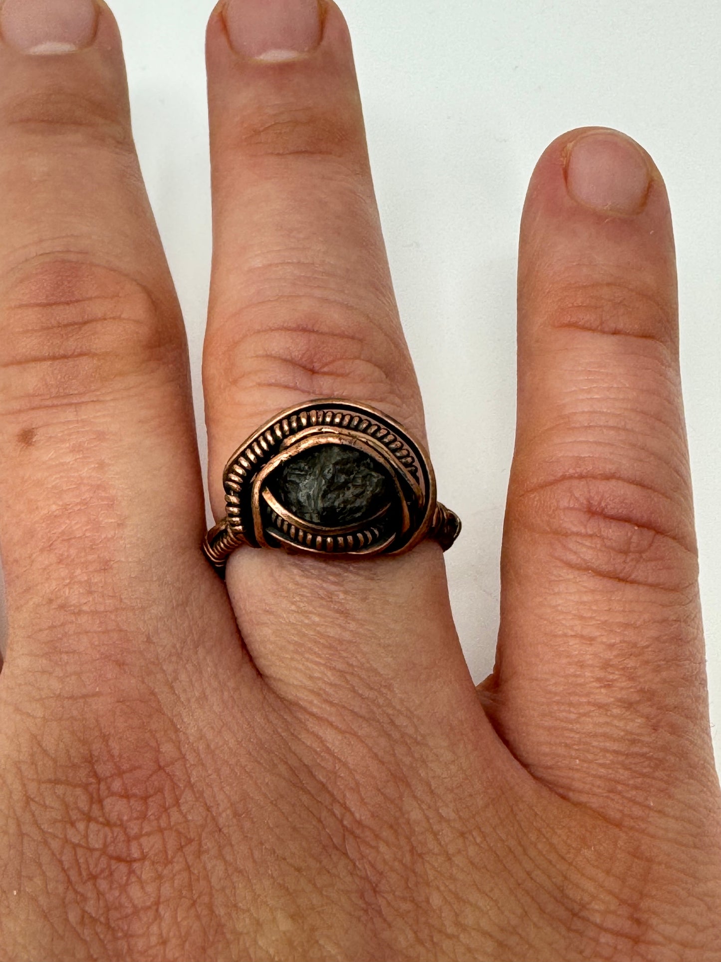 Handmade Ring - Genuine Lunar Meteorite + Copper - Size 8 - One of a Kind
