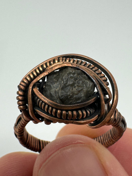 Handmade Ring - Genuine Lunar Meteorite + Copper - Size 8 - One of a Kind