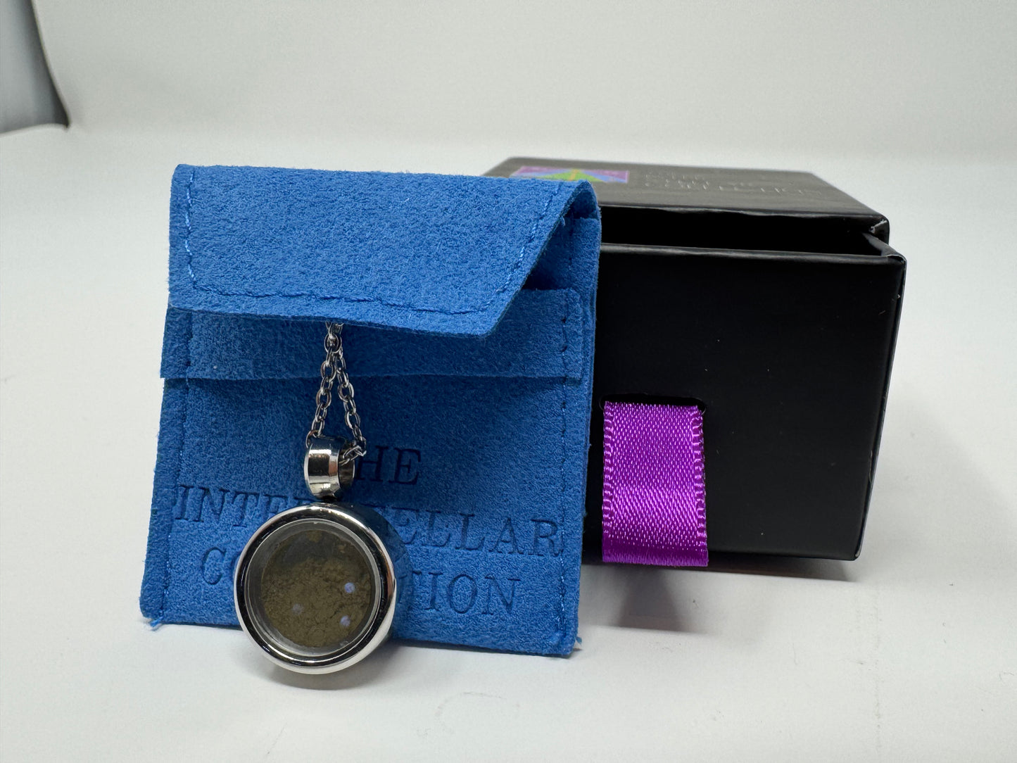 Certified Genuine Lunar Meteorite Dust Necklace - Stainless Steel - Jewelry Box Included