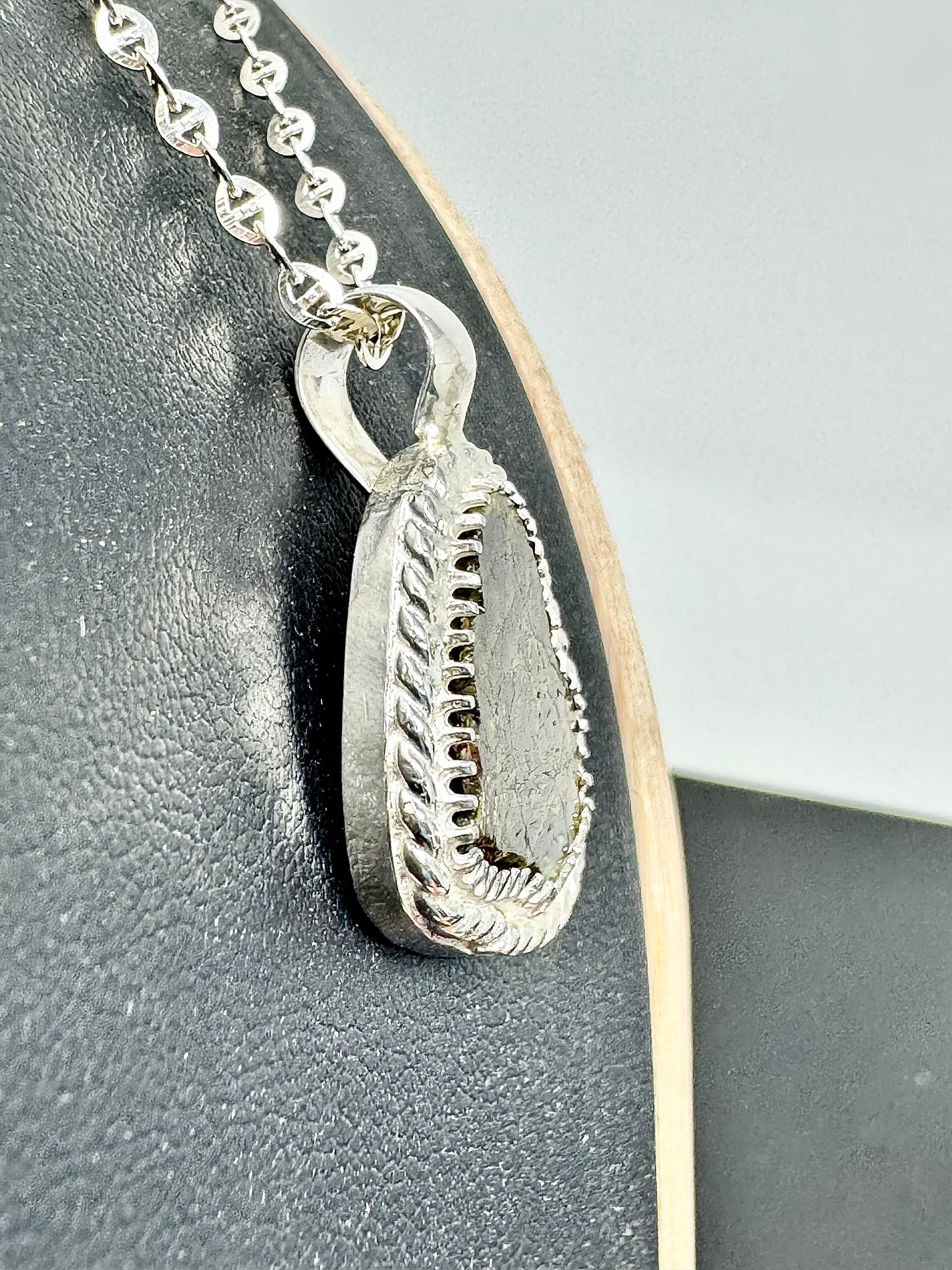 Surface of the Moon Collection:  NWA 7831 Diogenite Meteorite (Asteroid Vesta) - Silver Necklace + Chain - Handmade - One of a Kind - Genuine Lunar Dust Mixed In Silver w/ COA