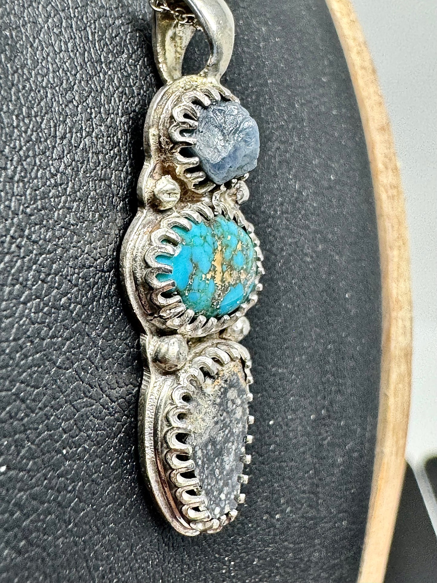 Surface of the Moon Collection: Genuine NWA 17679 Lunar Meteorite w/ Raw Diamond and Turquoise in .925 Silver Necklace - Handmade/One of a Kind w/ Lunar Moon Dust Infused Silver - Comes with COA