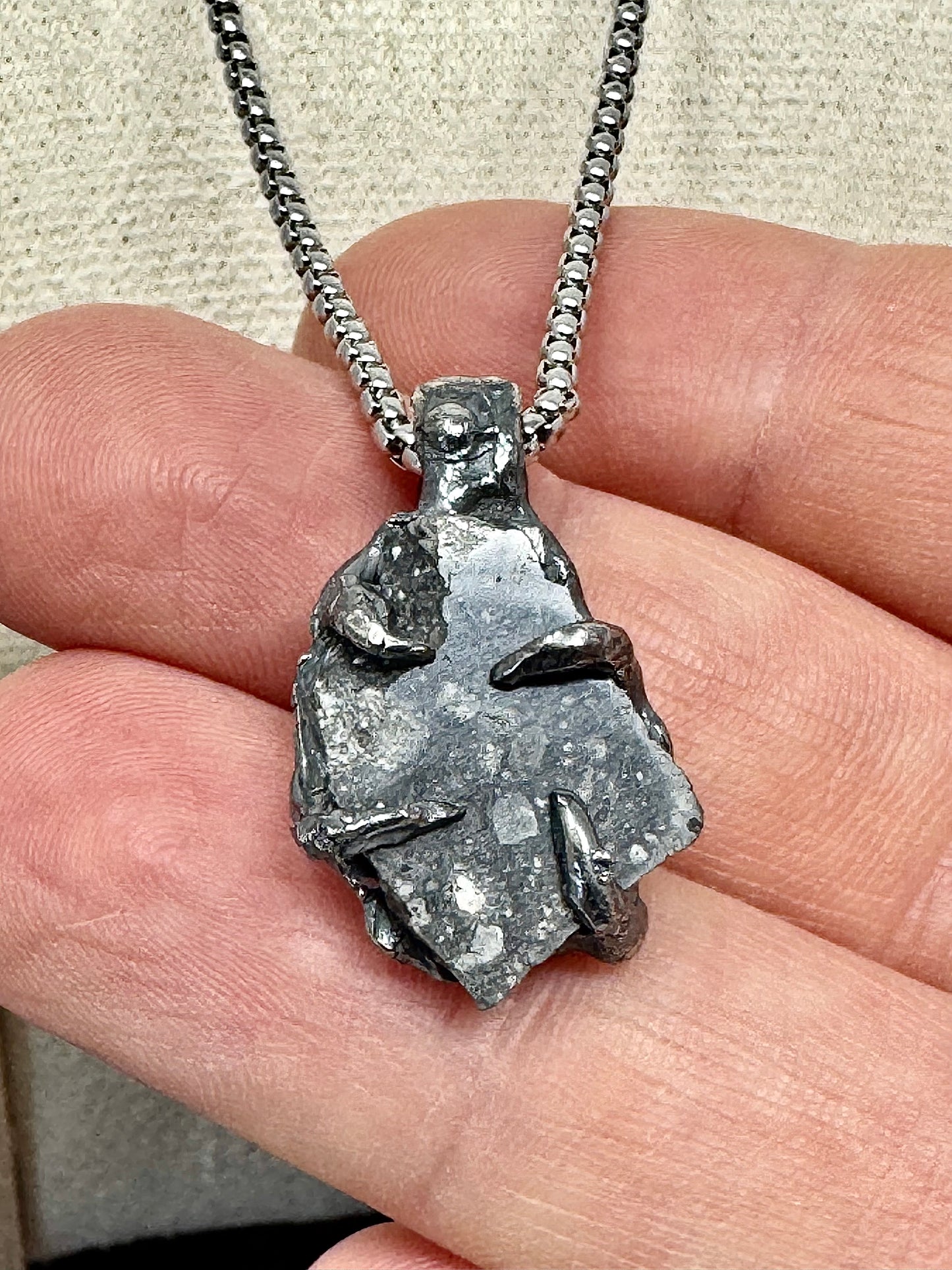 Surface of the Moon Collection: Genuine NWA 17679 Lunar Meteorite in .925 Silver Necklace - Handmade/One of a Kind w/ Lunar Moon Dust Infused Silver - Comes with COA