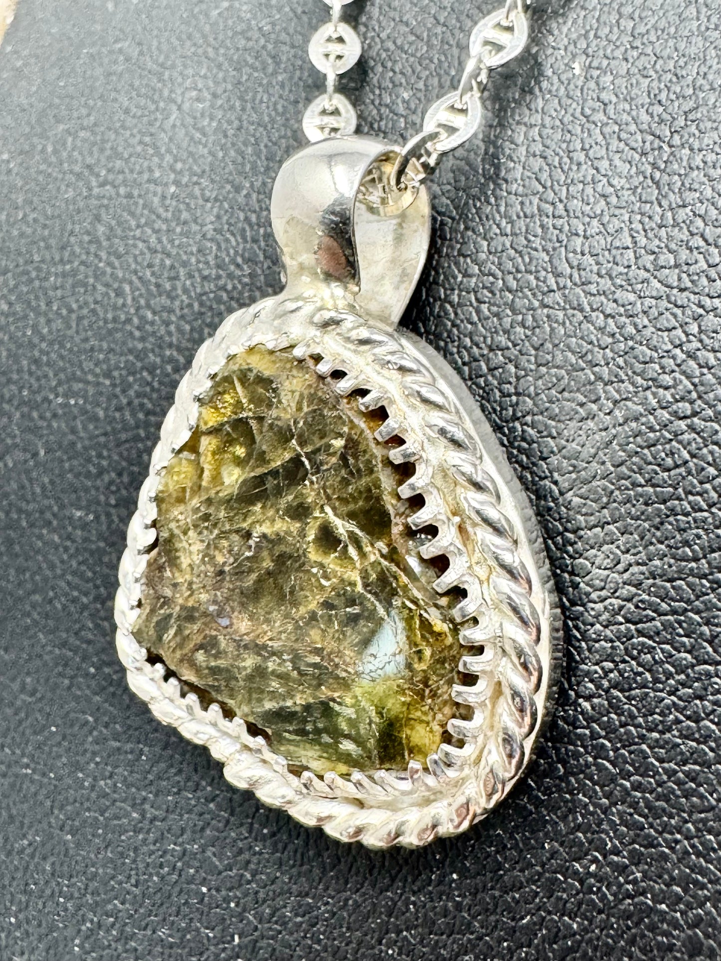 Surface of the Moon Collection:  NWA 7831 Diogenite Meteorite (Asteroid Vesta) - Silver Necklace + Chain - Handmade - One of a Kind - Genuine Lunar Dust Mixed In Silver w/ COA
