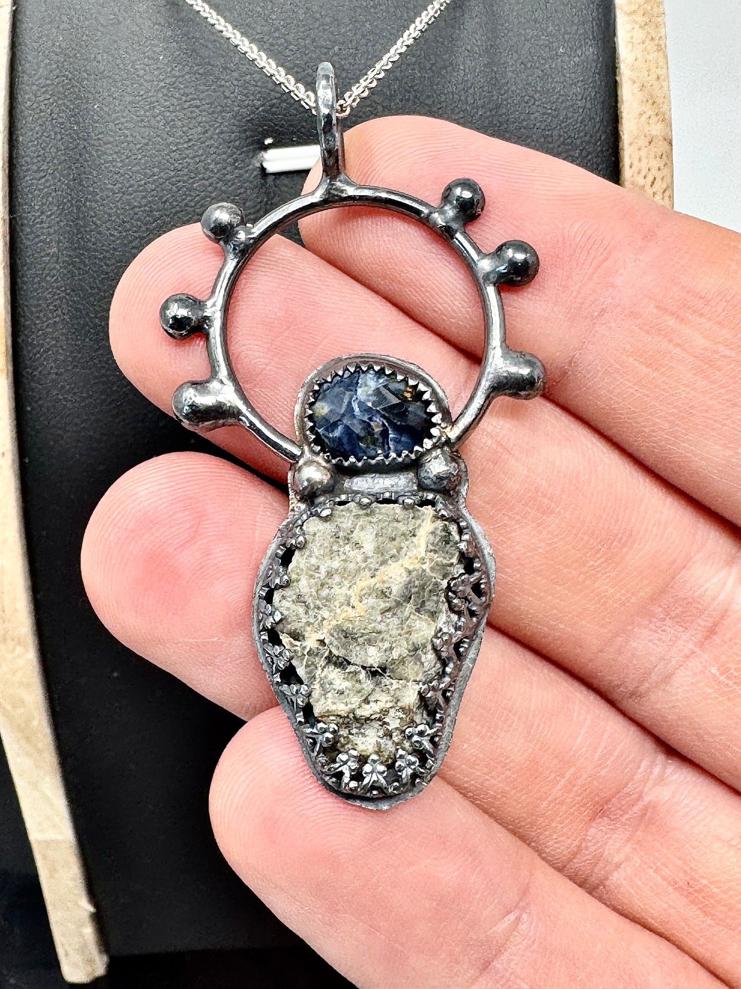 Surface of the Moon Collection: Genuine Najir 005 Lunar Meteorite and Pietersite in .925 Silver Necklace - Handmade/One of a Kind w/ Lunar Moon Dust Infused Silver - Comes with COA