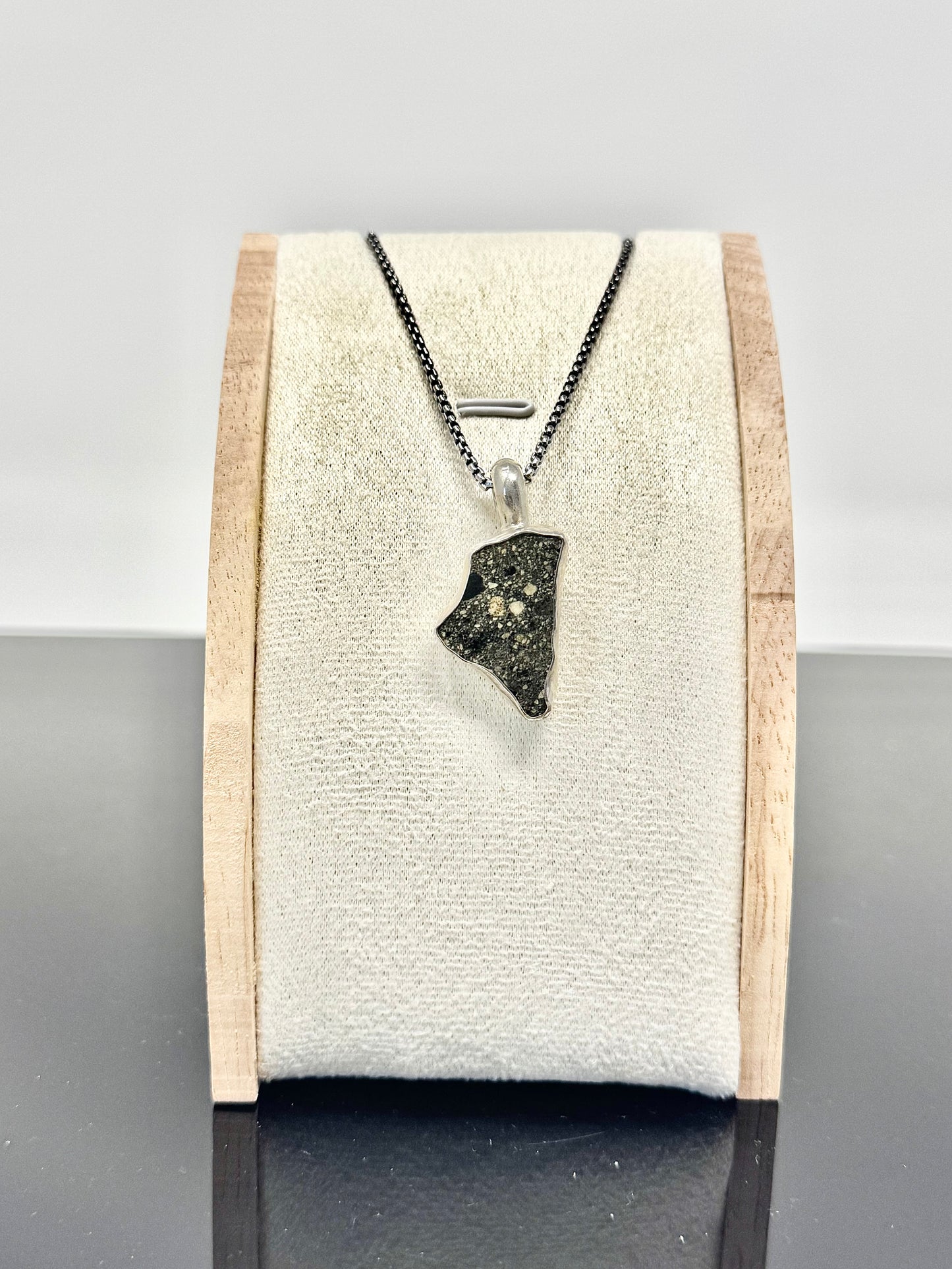 Surface of the Moon Collection: Diogenite Meteorite (Asteroid Vesta) - Silver .925 Necklace and Chain - Handmade - One of a Kind - Genuine Lunar/Moon Dust Mixed In Silver w/ COA