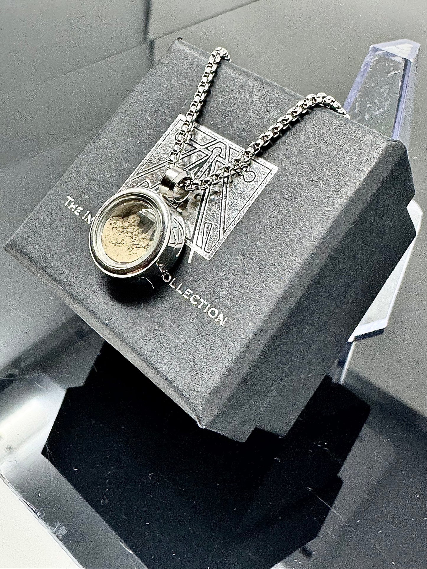Certified Genuine Lunar Moon Meteorite Dust Necklace - Stainless Steel - Jewelry Box Included