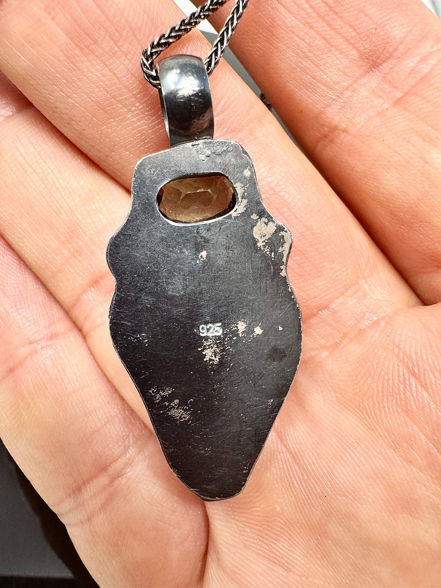 Surface of the Moon Collection:  NWA 7831 Diogenite Meteorite (Asteroid Vesta) w/ Faceted Moldavite - Silver Necklace + Chain - Handmade - One of a Kind - Genuine Lunar Dust Mixed In Silver w/ COA