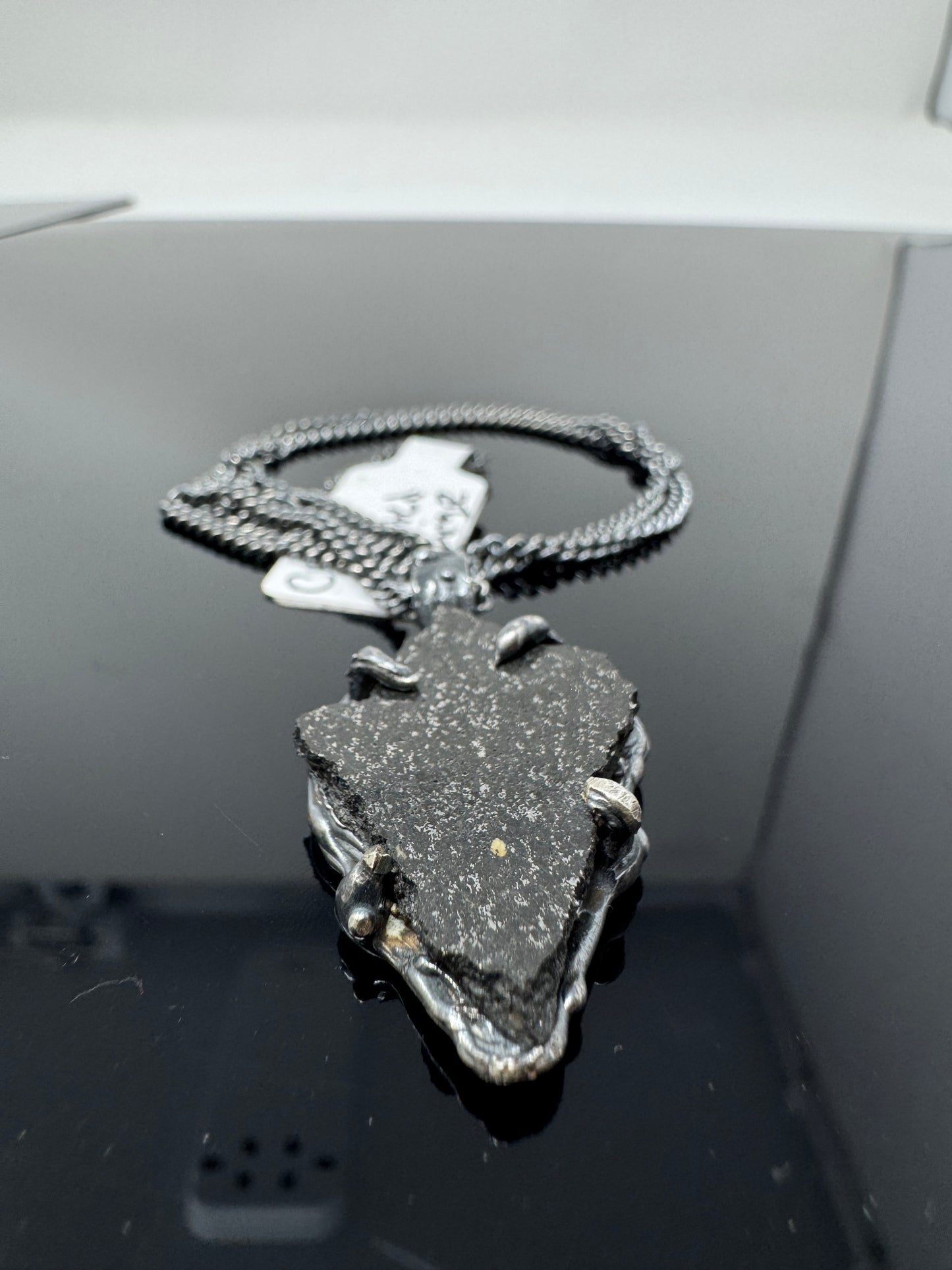 Surface of the Moon Collection: TASSÉDET 004 Meteorite (Asteroid) - Silver .925 Necklace + Chain - Handmade - One of a Kind - Genuine Lunar Dust Mixed In Silver w/ COA