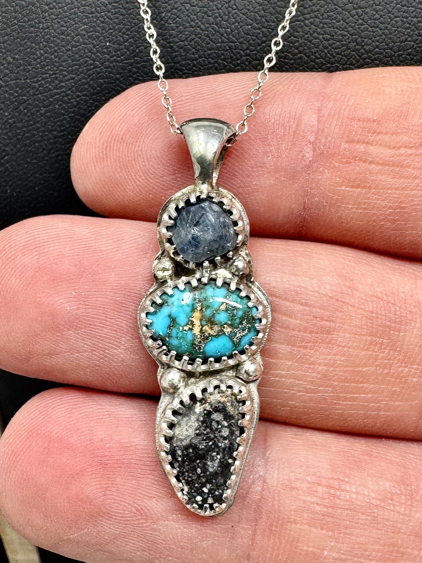 Surface of the Moon Collection: Genuine NWA 17679 Lunar Meteorite w/ Raw Diamond and Turquoise in .925 Silver Necklace - Handmade/One of a Kind w/ Lunar Moon Dust Infused Silver - Comes with COA