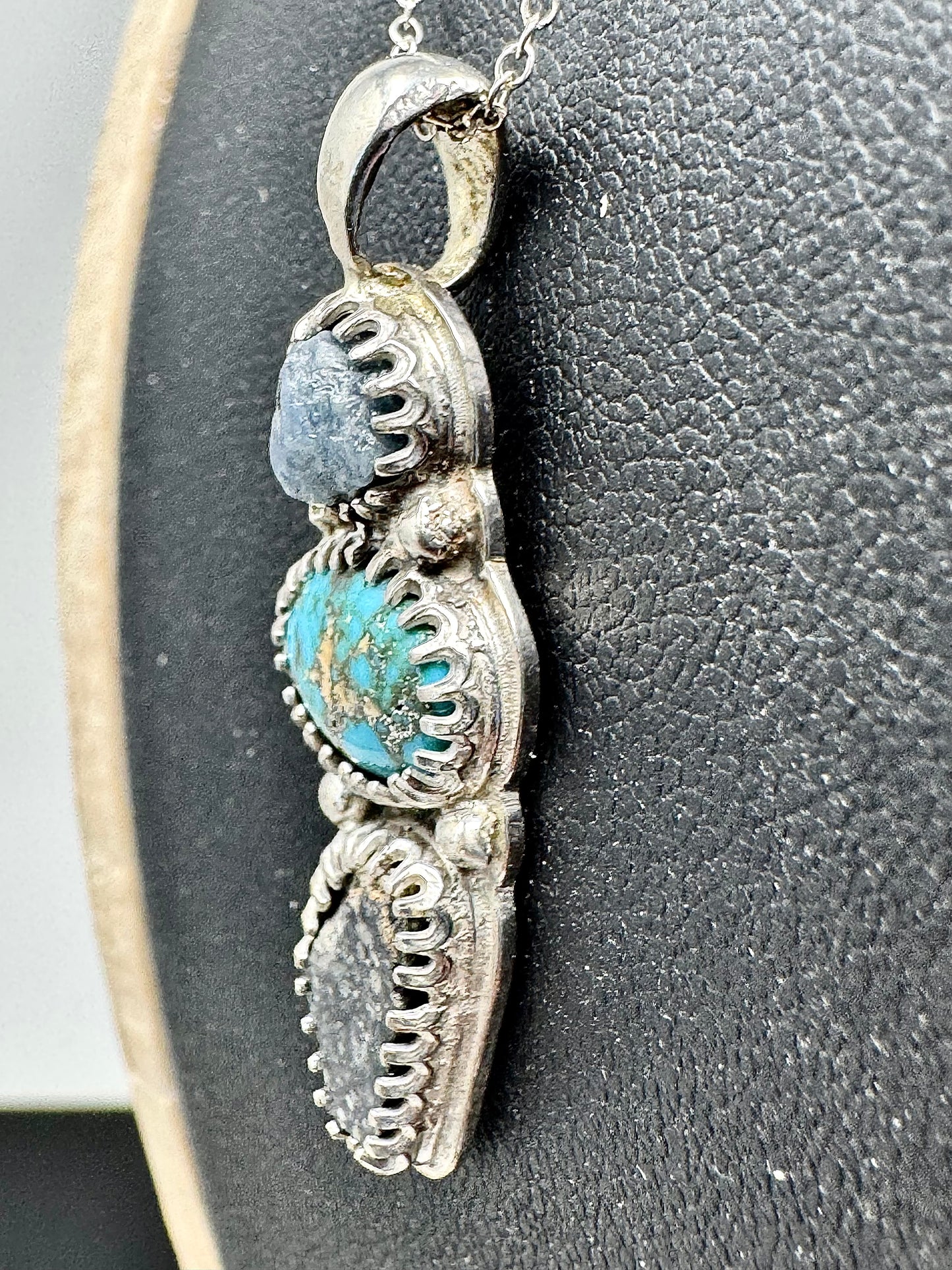 Surface of the Moon Collection: Genuine NWA 17679 Lunar Meteorite w/ Raw Diamond and Turquoise in .925 Silver Necklace - Handmade/One of a Kind w/ Lunar Moon Dust Infused Silver - Comes with COA