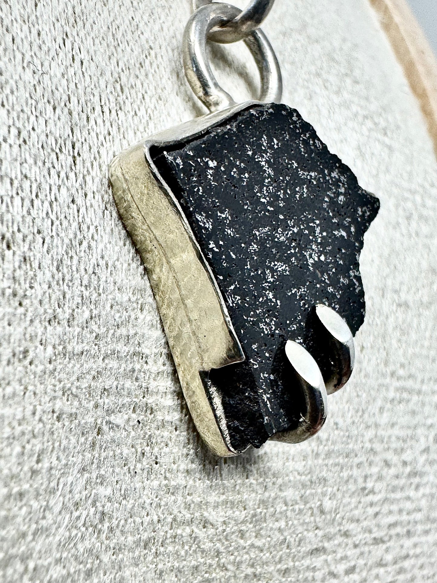 Surface of the Moon Collection: TASSÉDET 004 Meteorite (Asteroid) - Silver .925 Necklace + Chain - Handmade - One of a Kind - Genuine Lunar Moon Dust Mixed In Silver w/ COA