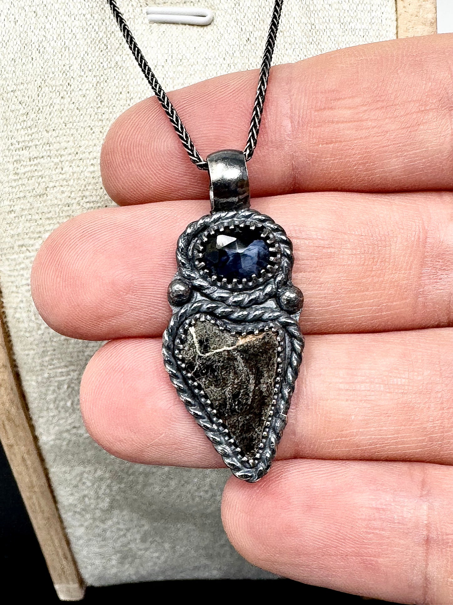 Surface of the Moon Collection: NWA 18281 Martian Meteorite (Aqueously Altered!) and Pietersite - Silver .925 Necklace + Chain - Handmade - One of a Kind - Genuine Lunar Moon Dust Mixed In Silver w/ COA