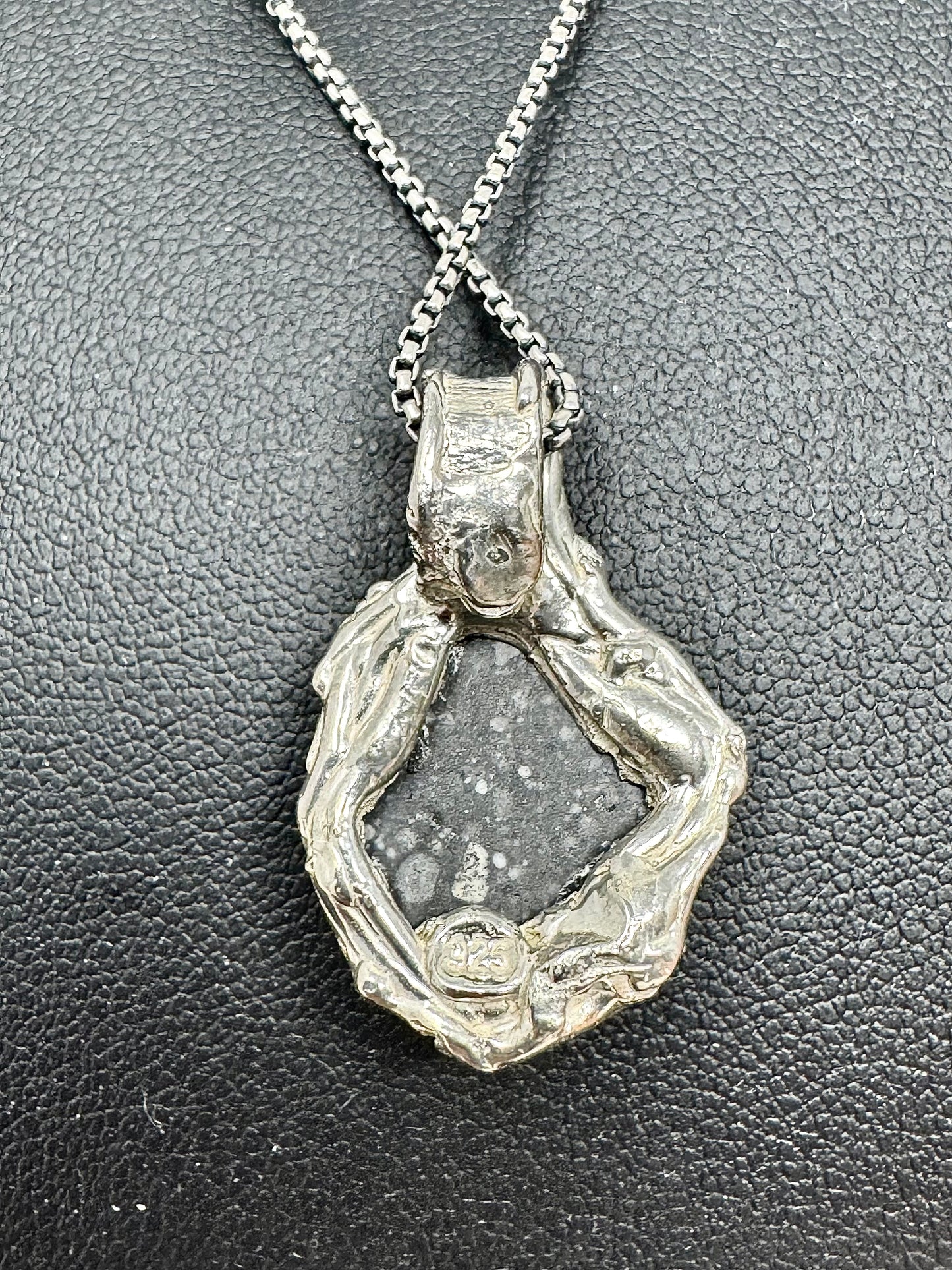 Surface of the Moon Collection: Genuine NWA 17679 Lunar Meteorite in .925 Silver Necklace - Handmade/One of a Kind w/ Lunar Moon Dust Infused Silver - Comes with COA