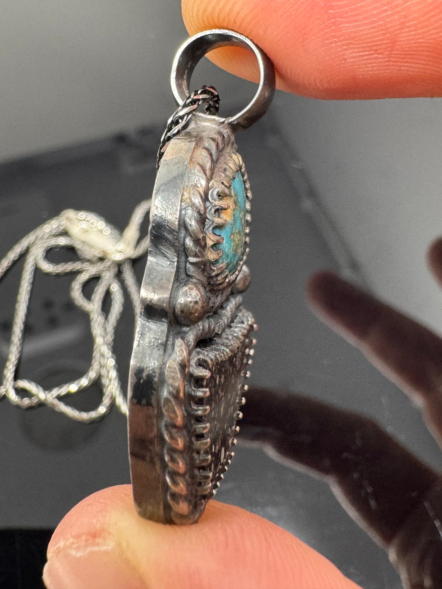 Surface of the Moon Collection: Genuine NWA 17679 Lunar Meteorite + Turquoise  .925 Silver Necklace - Handmade/One of a Kind w/ Lunar Dust Infused Silver - Comes with COA
